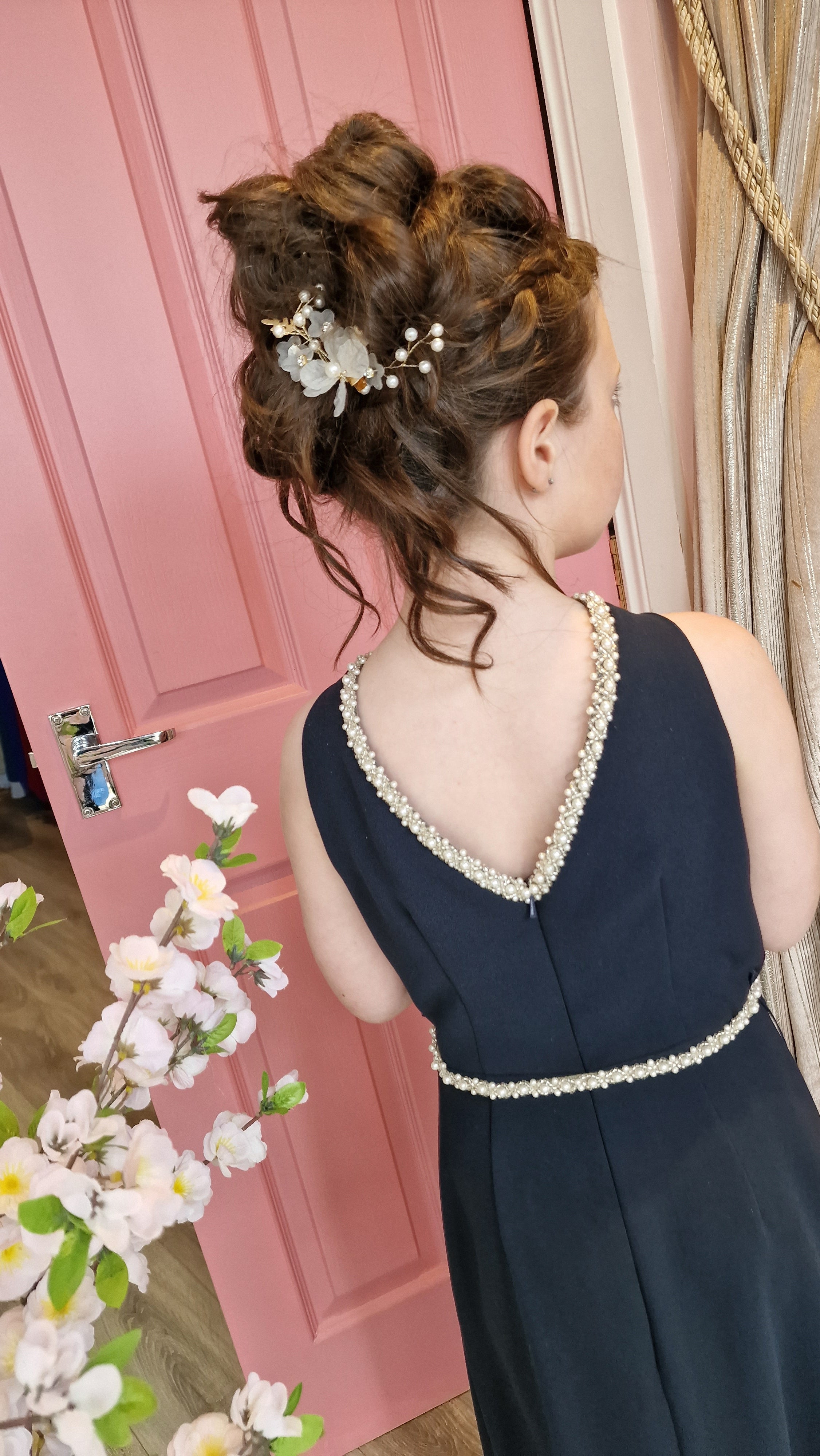 Zara Flower Girl Dress Navy With Beaded Waist