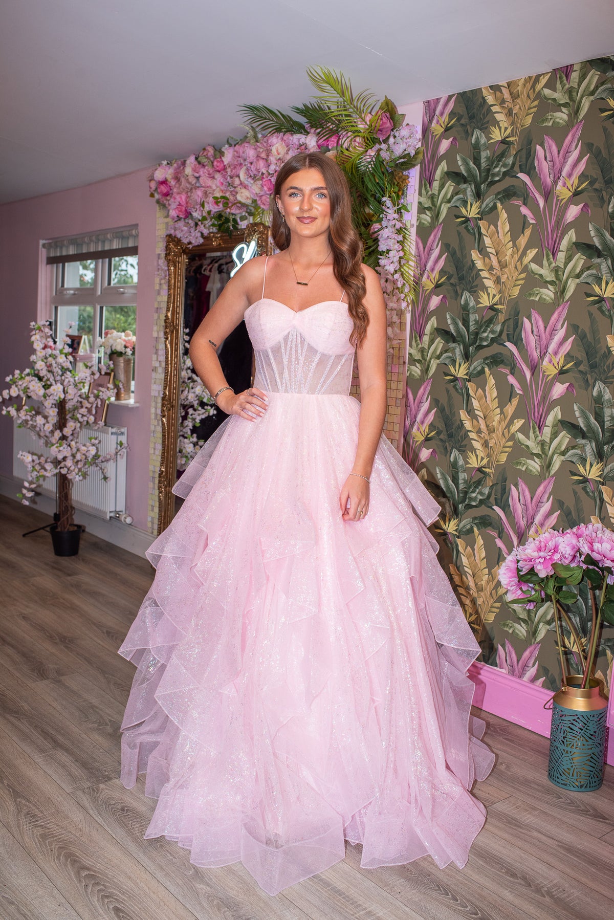 Heaven Baby Blush Pink Corset Style Bodice Layered Ruffled Skirt Ballgown Formal Prom Dress Ball Gown