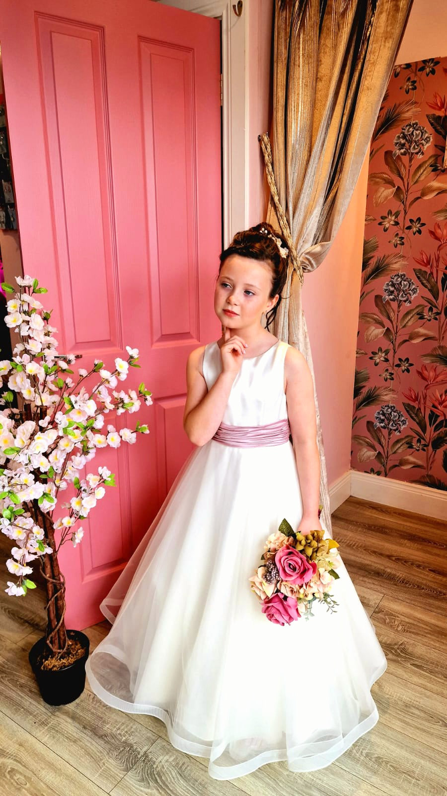 Sophie Flower Girl Dress With Pink Bow At Back