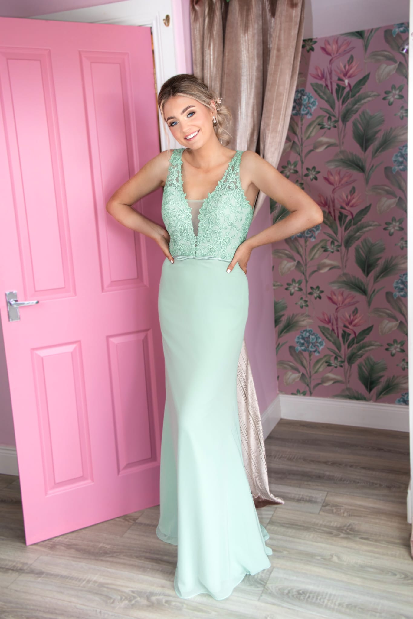 Alara Aqua Lace Open Back Bridesmaids Dress