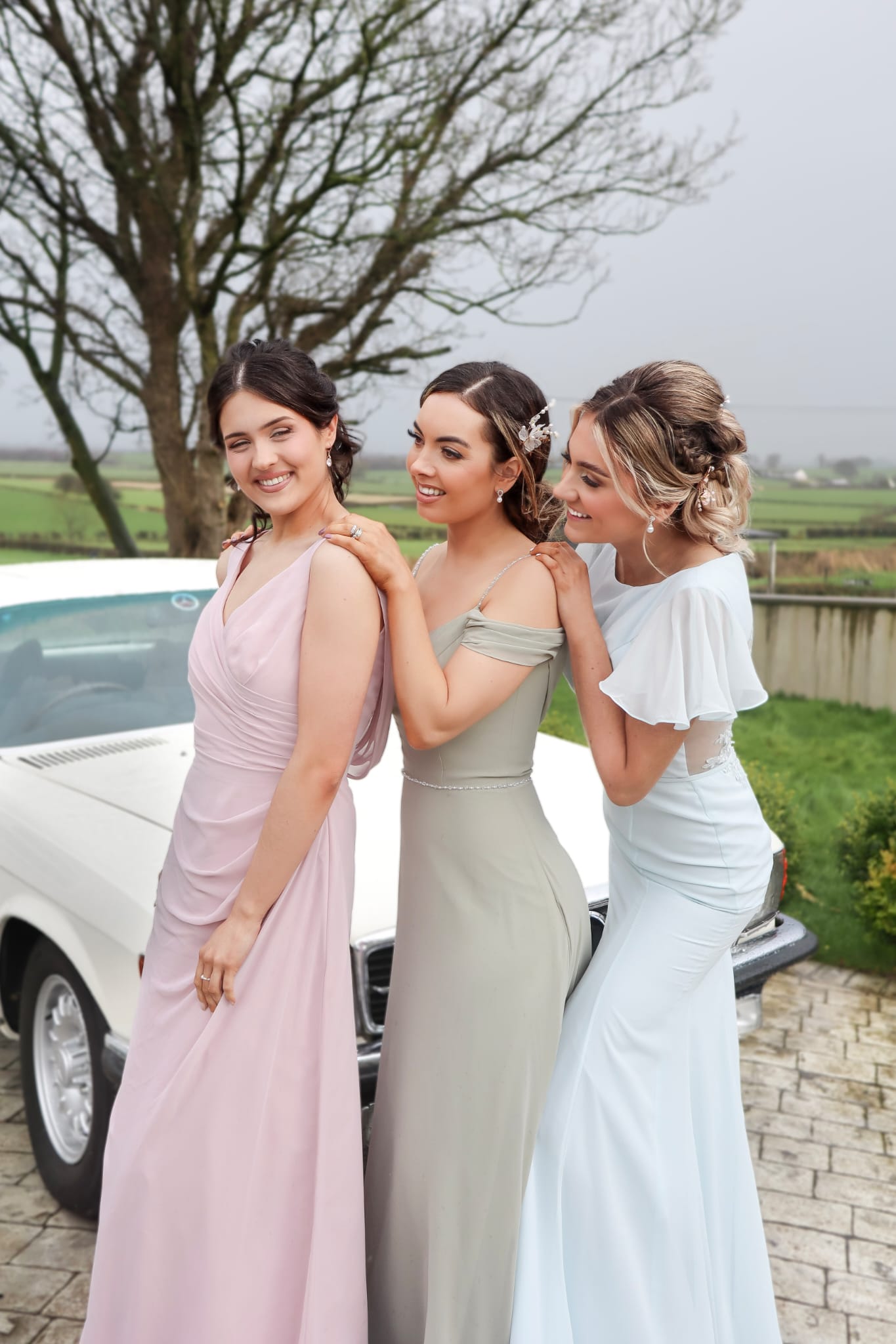 Della Pink Ruched Waist Cowl Back Laced Button Up Back Bridesmaids Dress