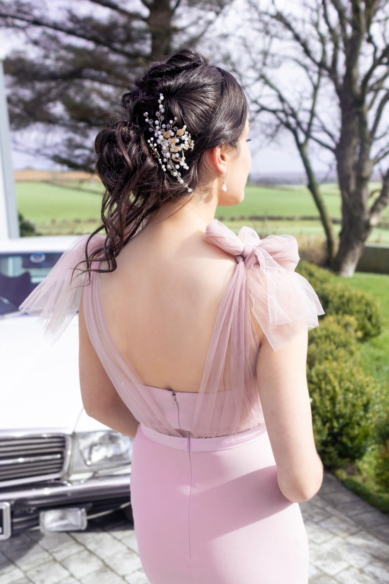 Alice Dusky Pink Soft Tulle Bow Straps Bridesmaids Dress