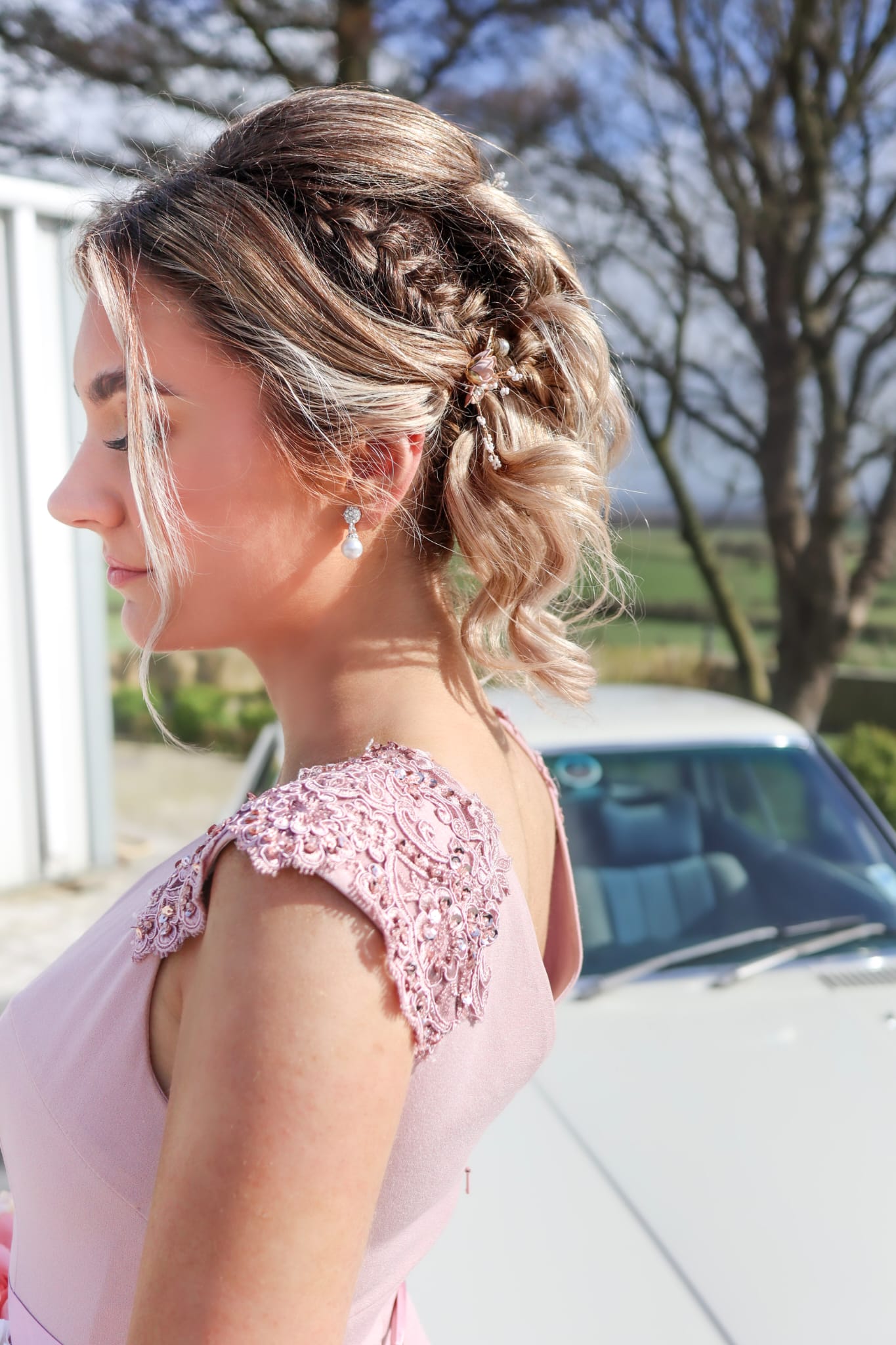 Caroline Pink Laced Deatail Shoulder Caps Bridesmaids Dress