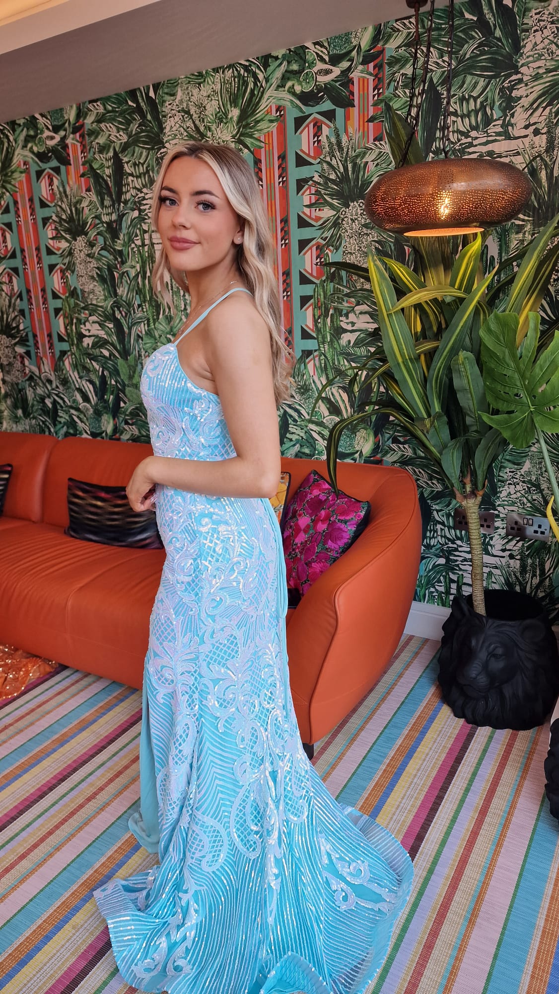 Karina Baby Blue With Straps Leg Split Formal Prom Dress