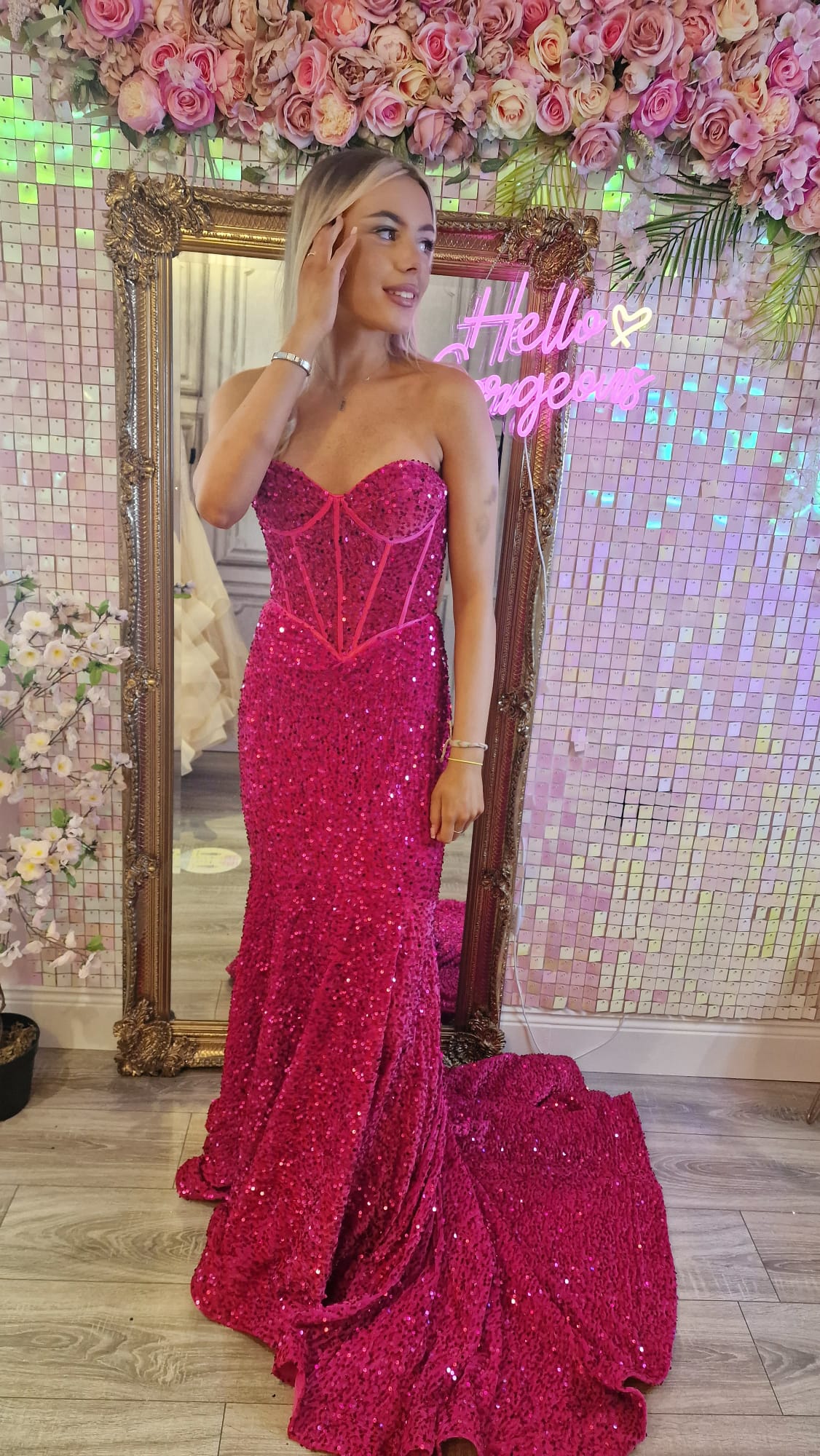 Poppy Cranberry Sequin Corset Strapless With Low Back Formal Prom Dress