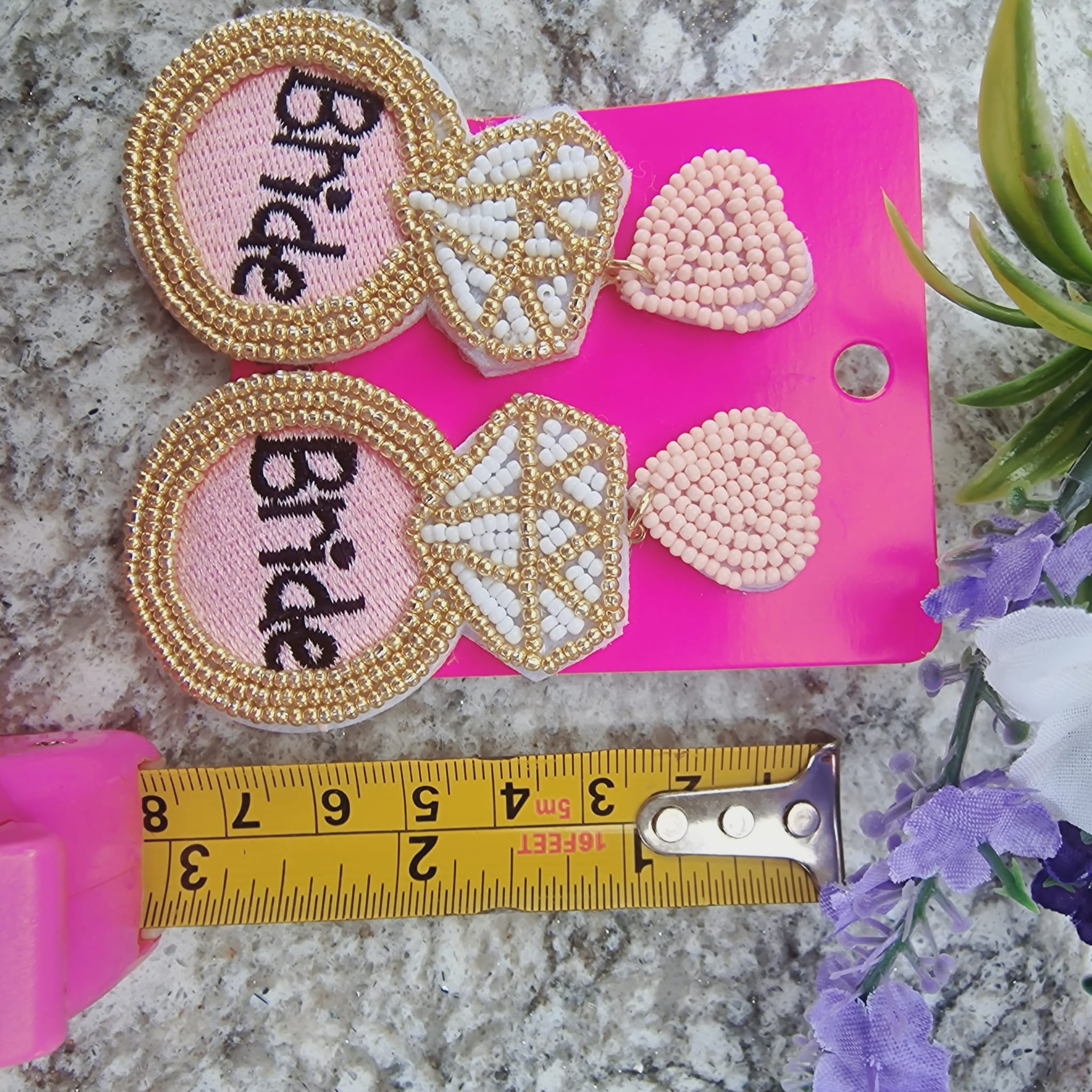 Pink And White Beaded Bride Earrings