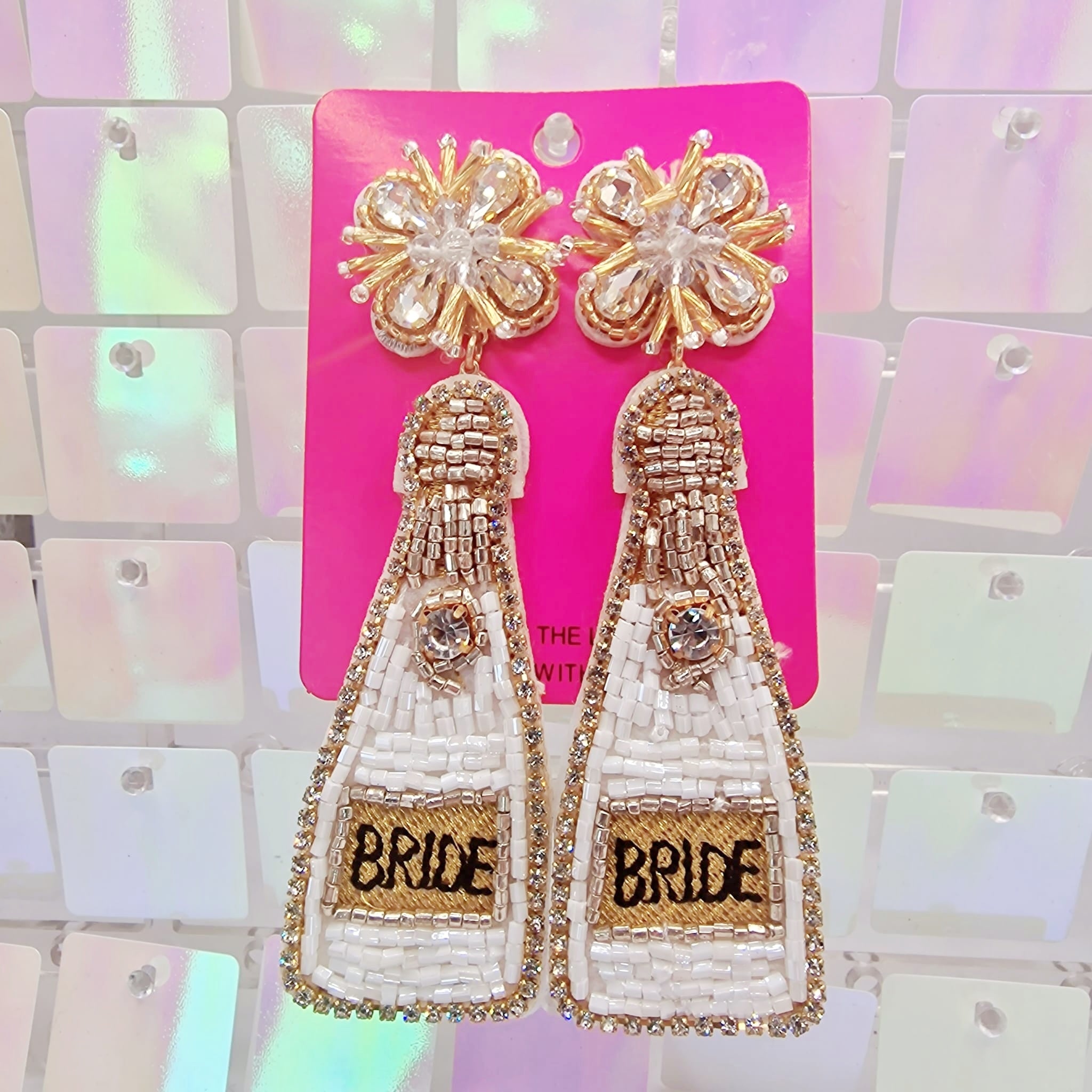 White Bride Champagne Beaded Earrings