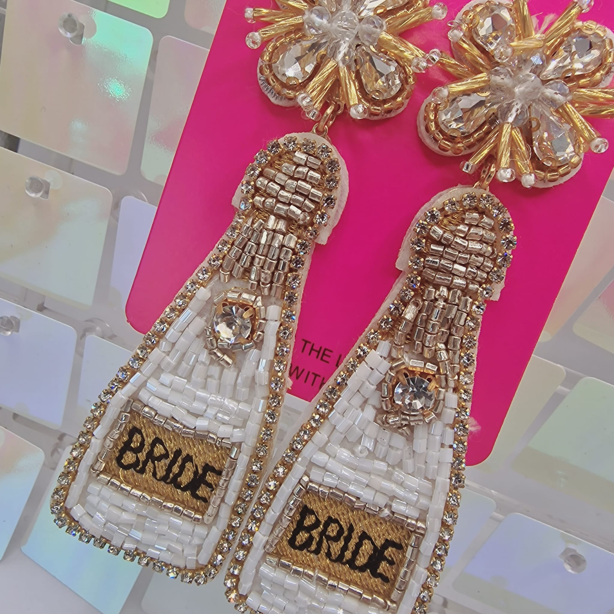 White Bride Champagne Beaded Earrings