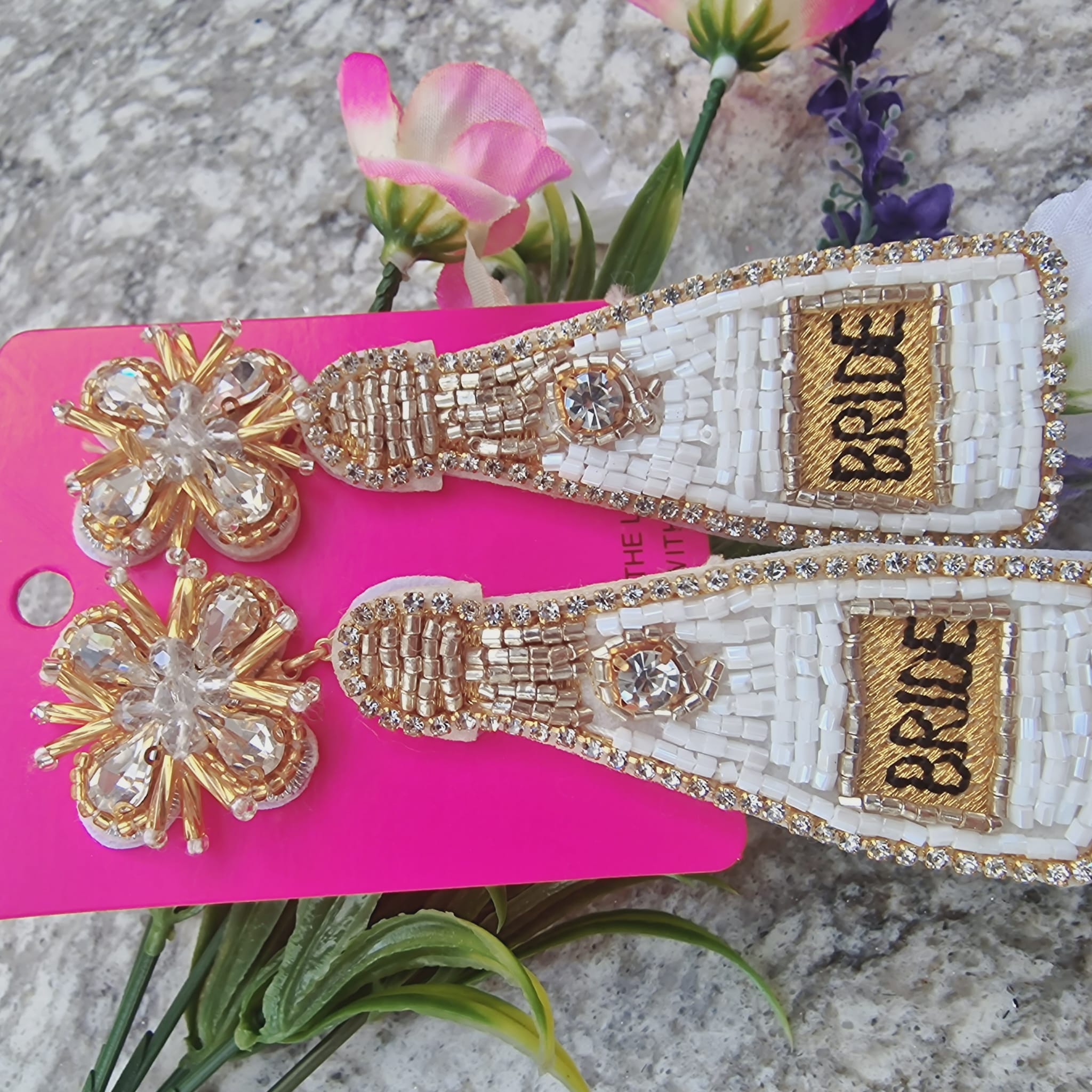 White Bride Champagne Beaded Earrings