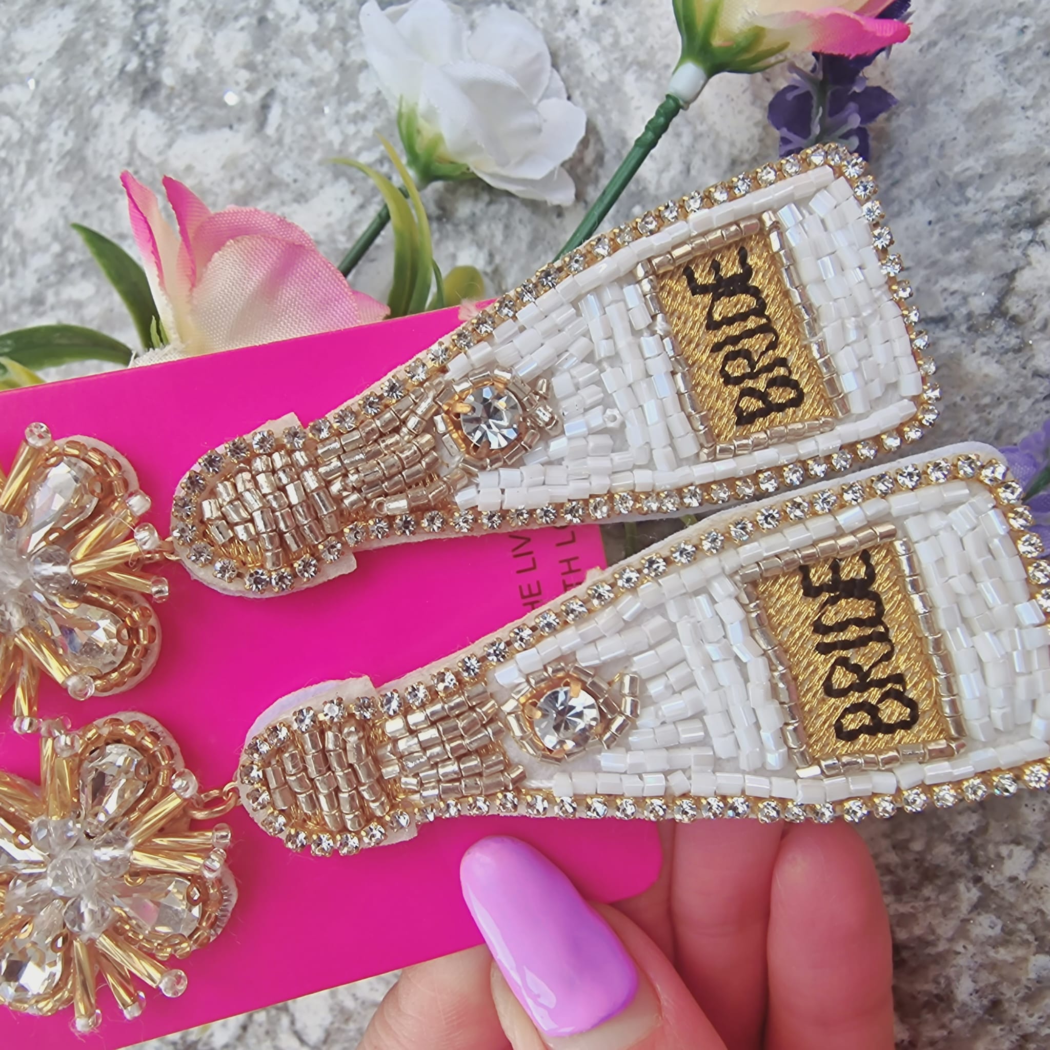 White Bride Champagne Beaded Earrings