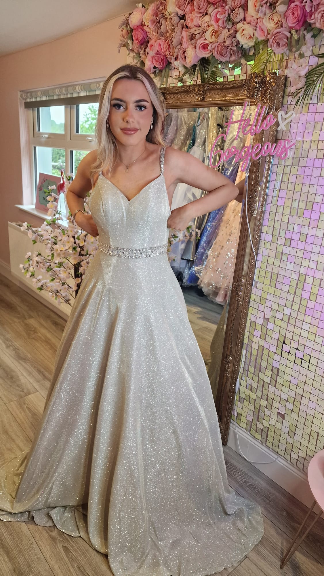 Diana Light Champagne Glitter Ballgown Formal Prom Dress