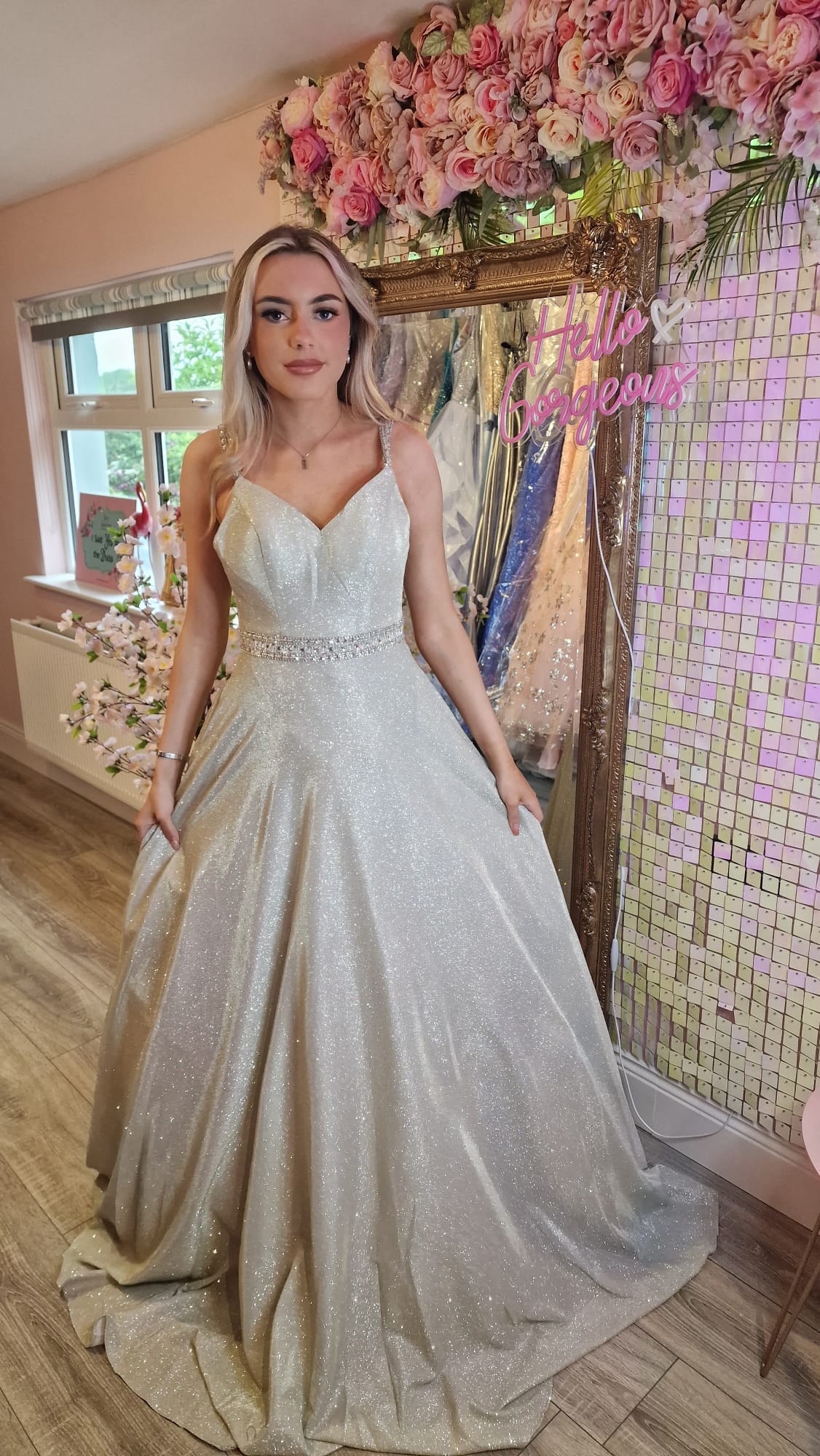 Diana Light Champagne Glitter Ballgown Formal Prom Dress