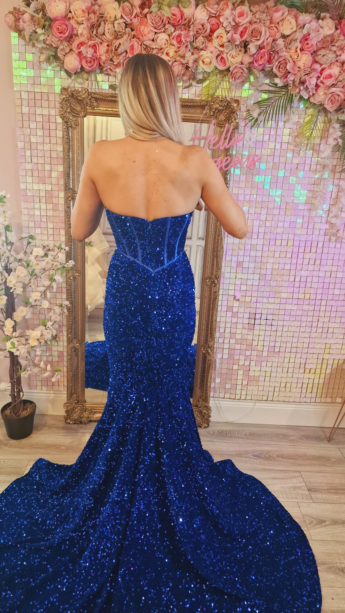 Poppy Royal Blue Sequin Corset Strapless With Low Back Formal Prom Dress