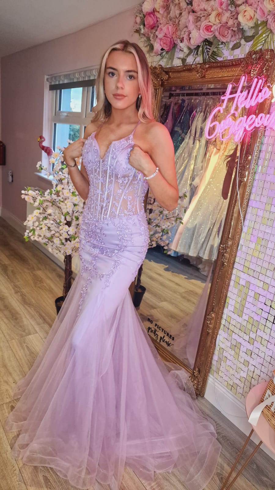 Catalina Lilac Floral Lacey Detail Fishtail Formal Prom Dress