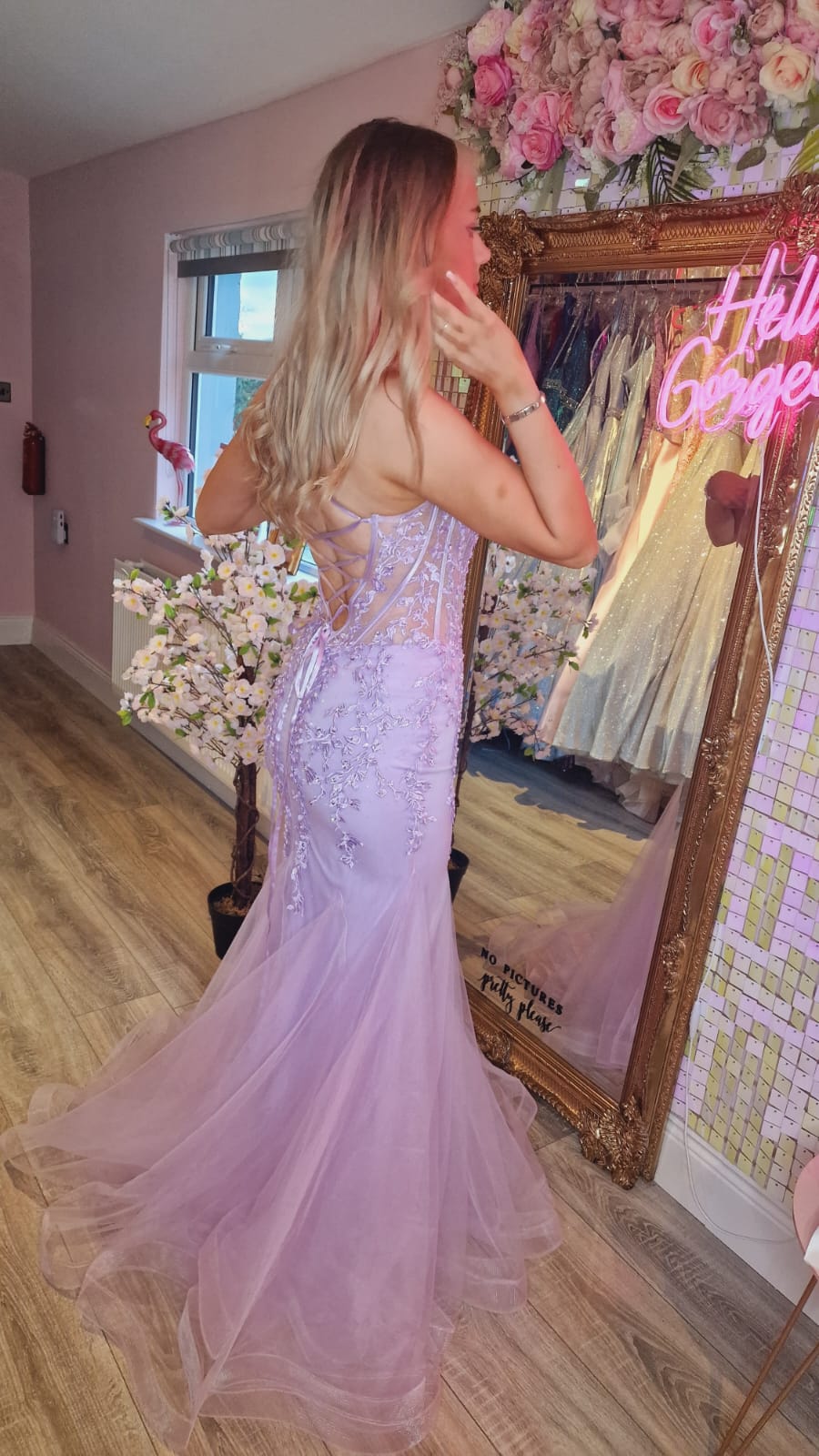 Catalina Lilac Floral Lacey Detail Fishtail Formal Prom Dress