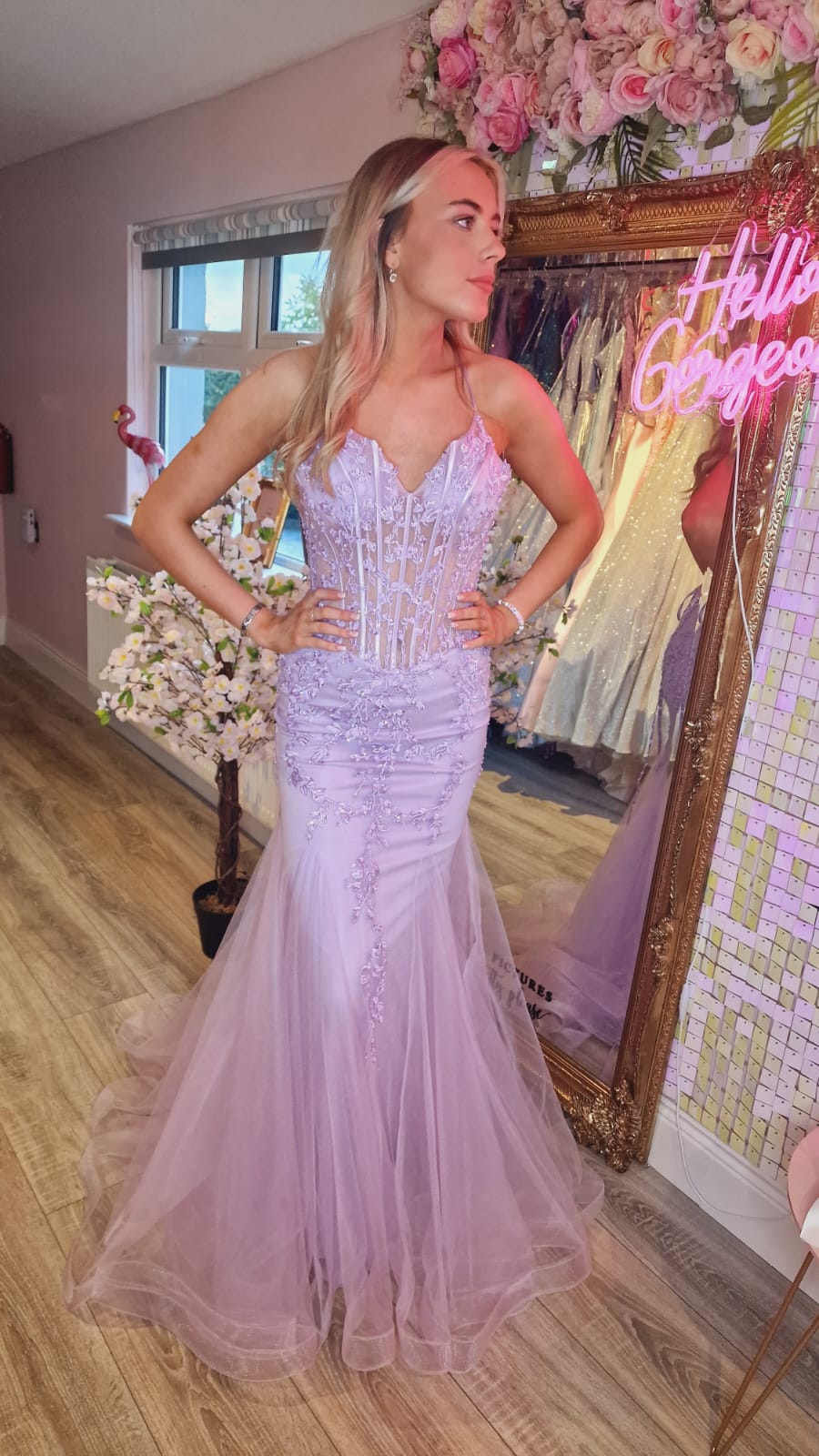 Baby pink fishtail prom dress sale