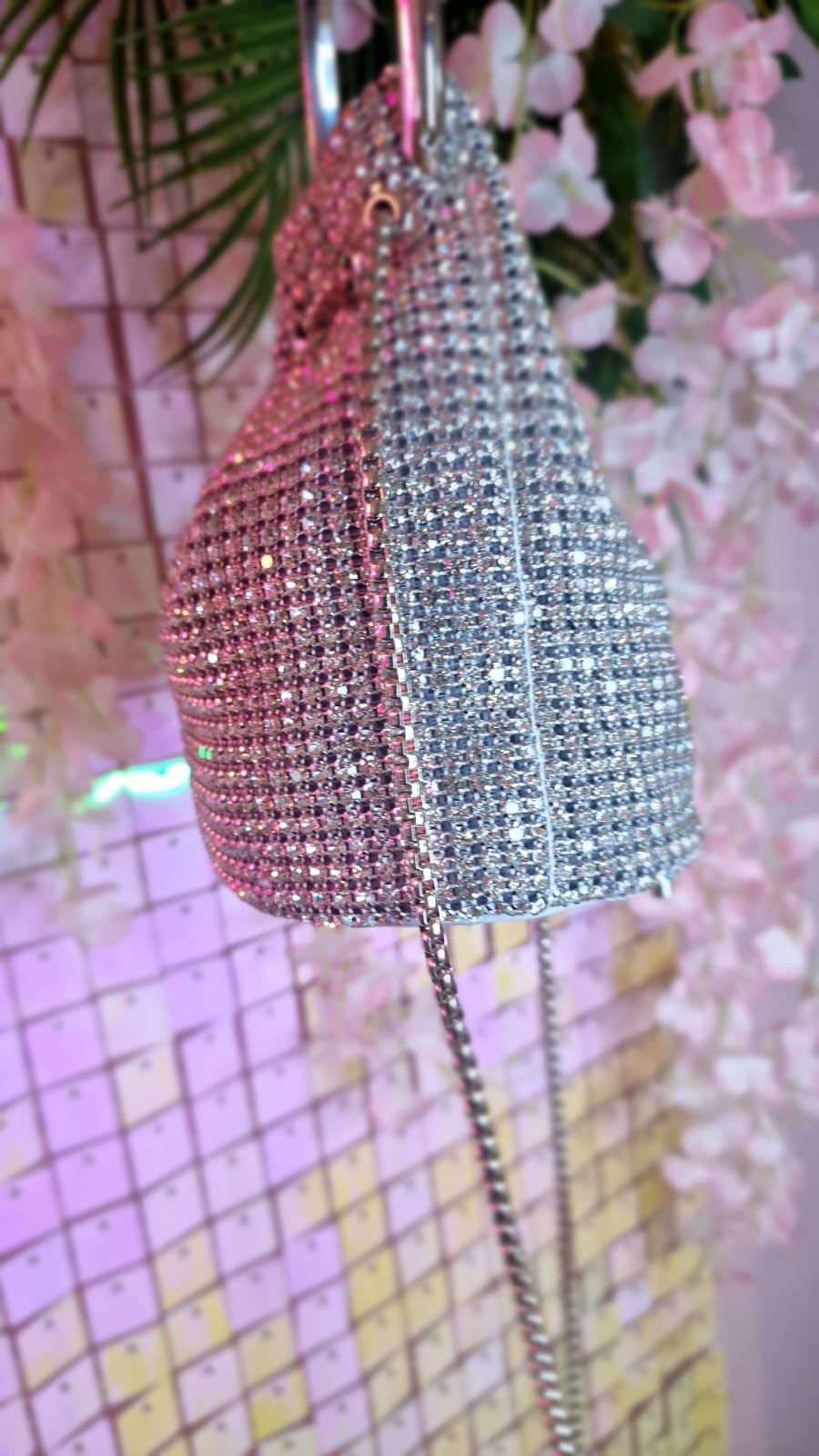 Esme Silver Diamante Mini Bucket Bag