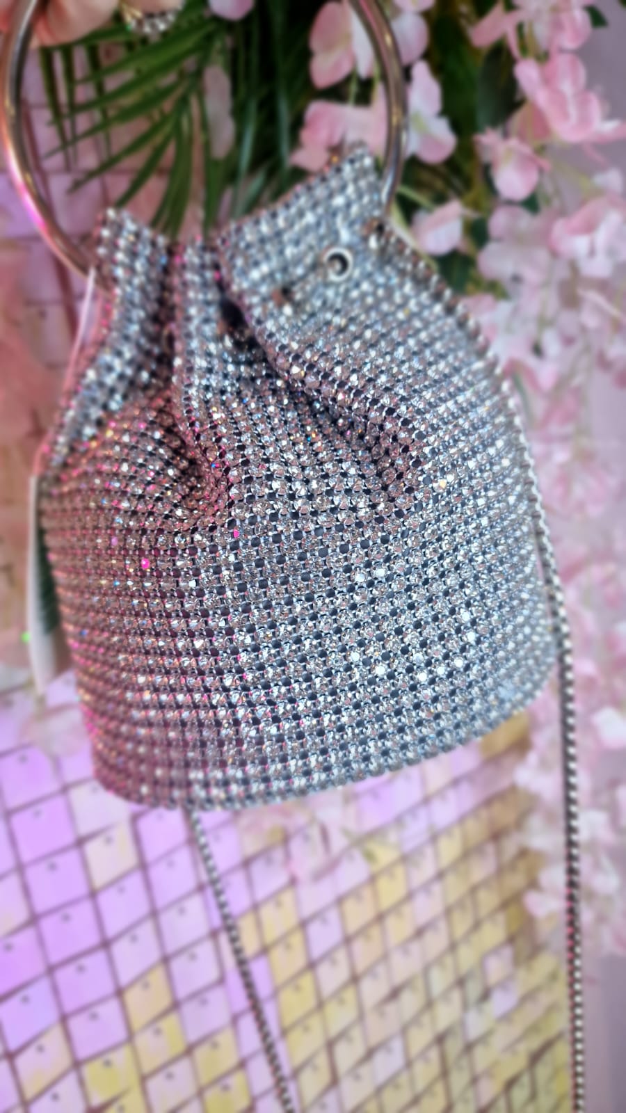 Esme Silver Diamante Mini Bucket Bag
