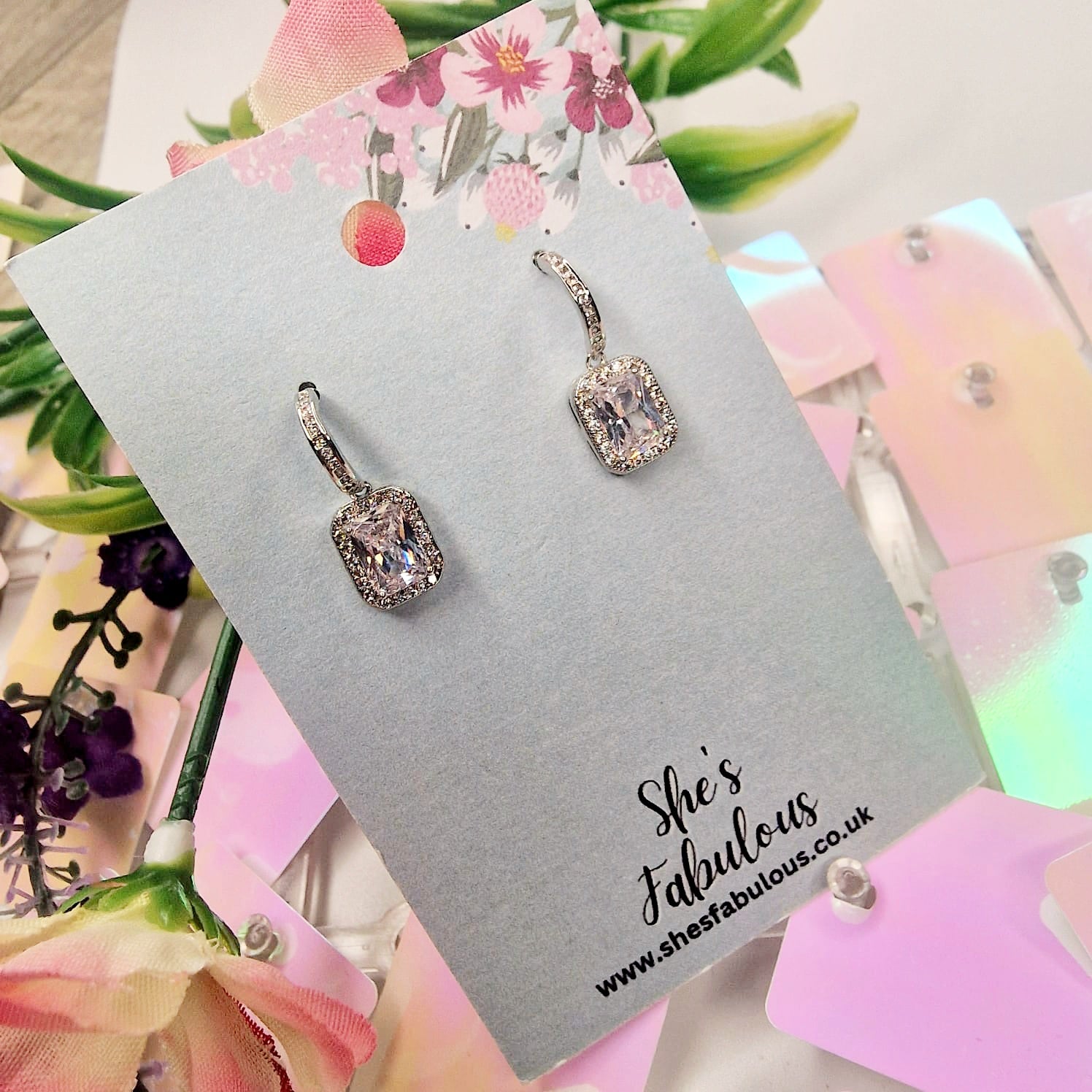 Ellie Square Hoop Crystal Earring