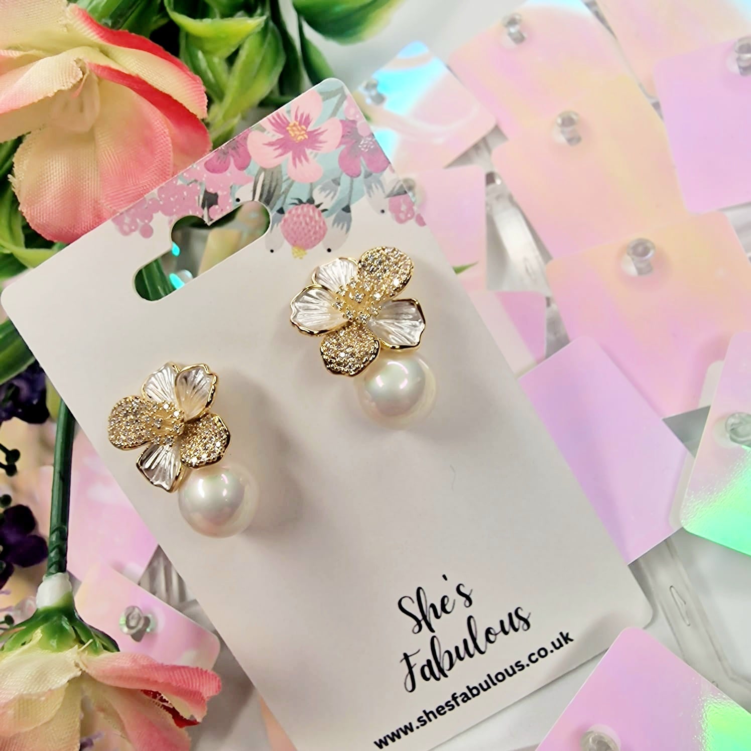 Esti Flower Pearl Earrings