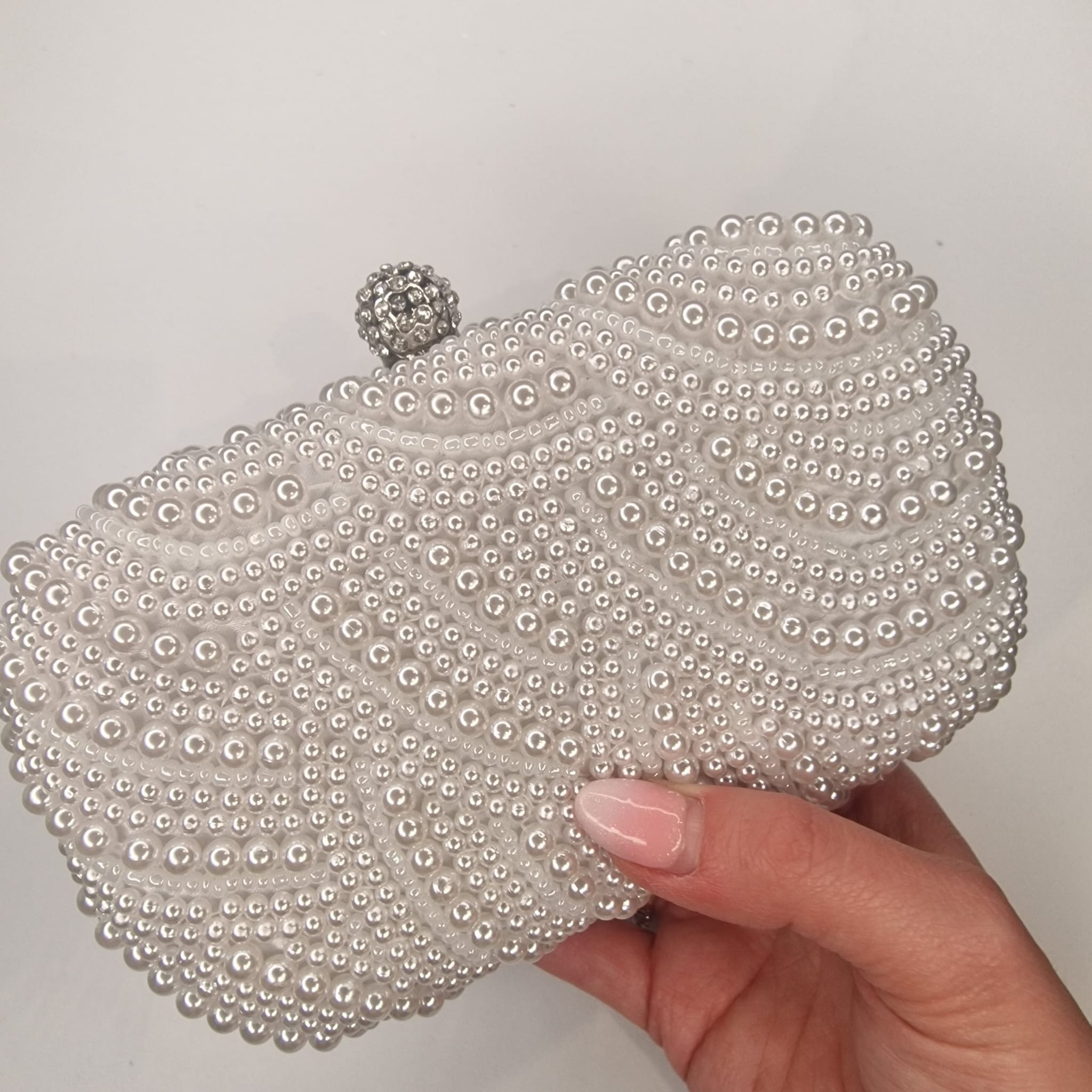Clara White Pearl Clutch Handbag