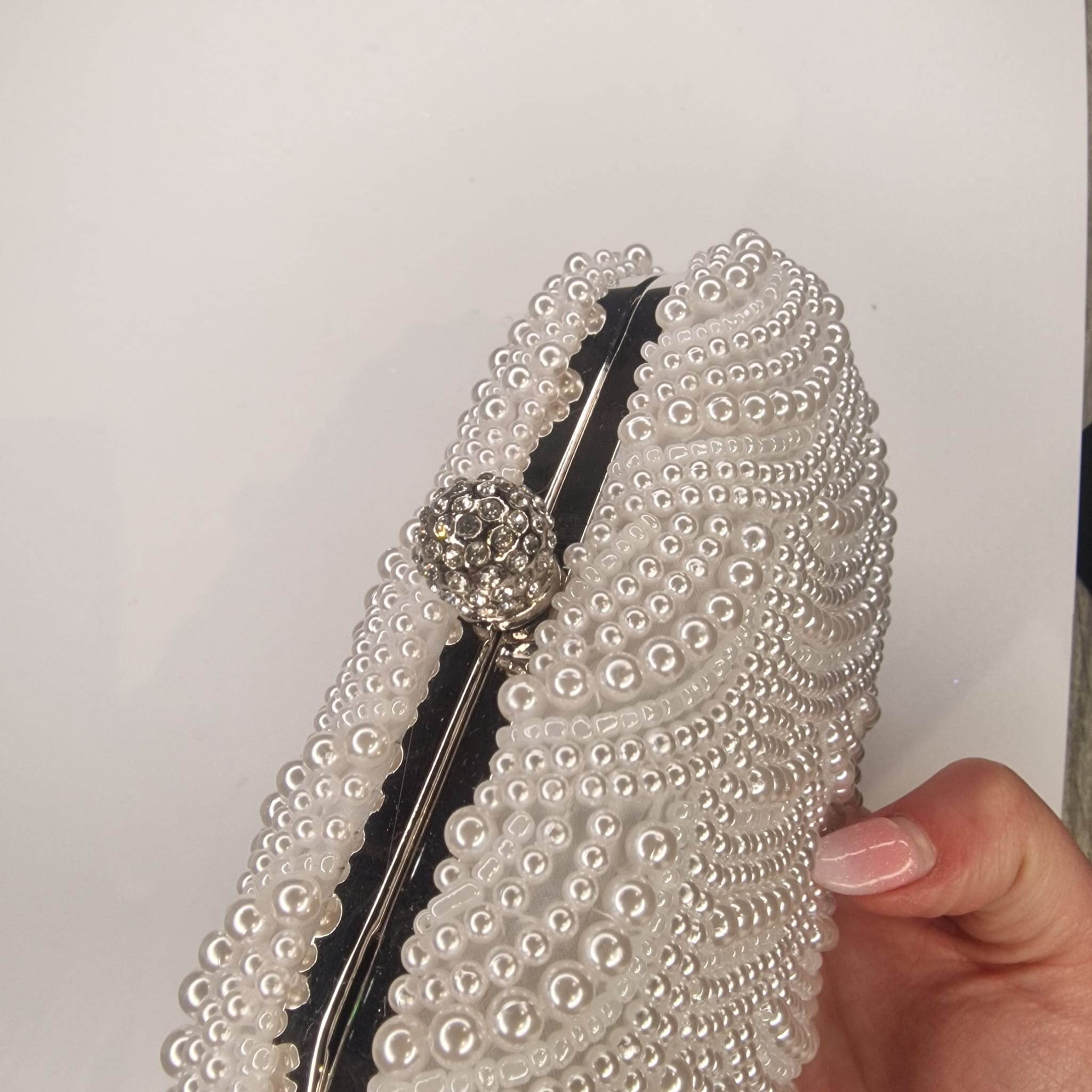 Clara White Pearl Clutch Handbag