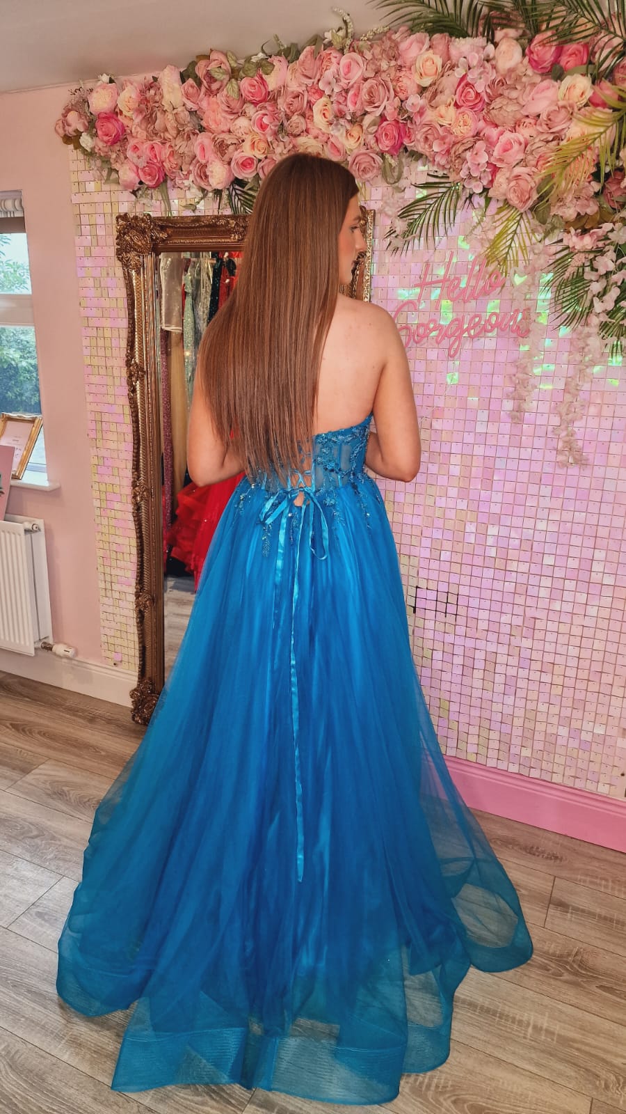 Connie Teal Mesh Corset Laced Back Strapless Ballgown Formal Prom Dress