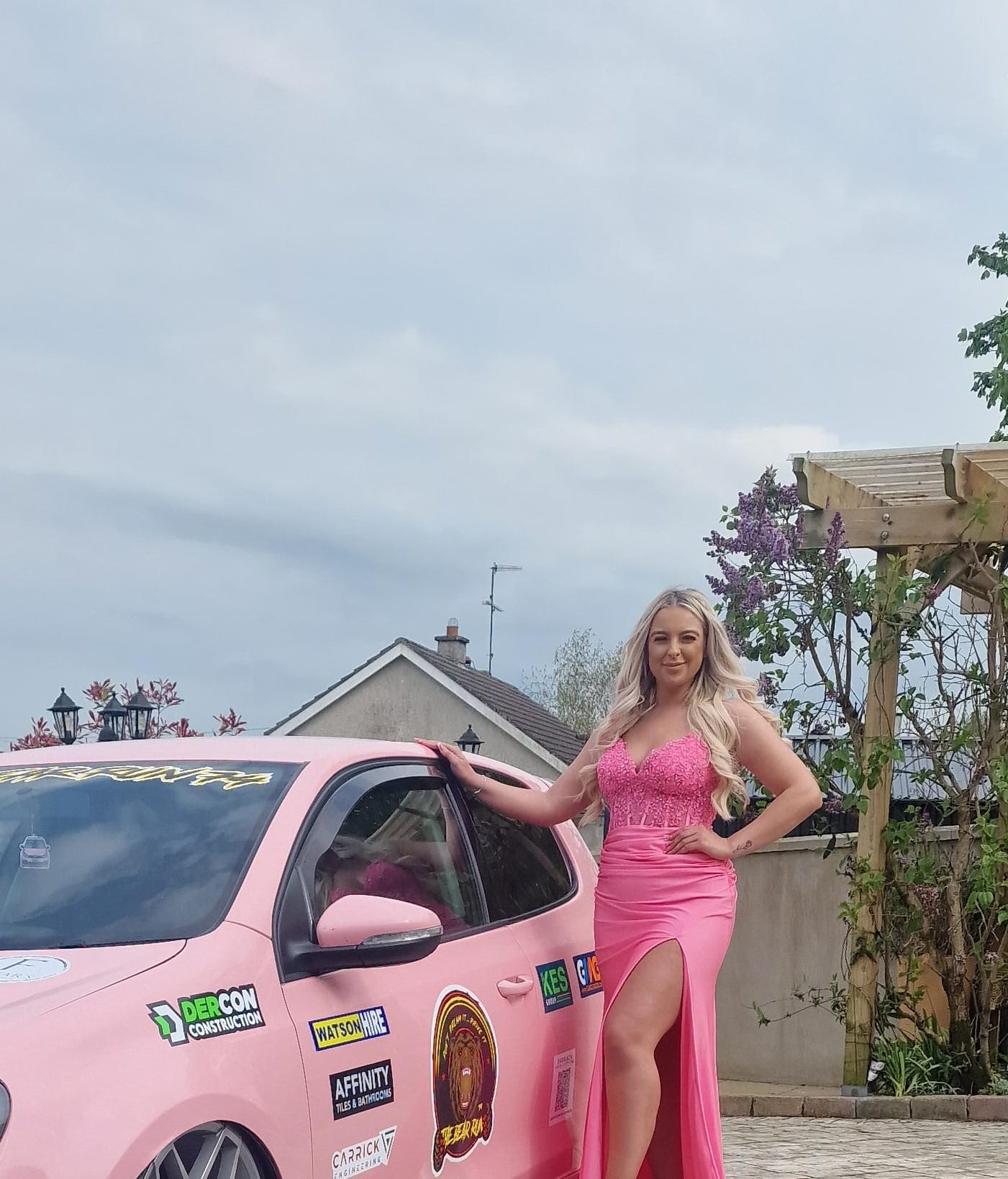 Jill Bubblegum Pink Laced Bodice With Laced Back Leg Split Formal Prom Dress