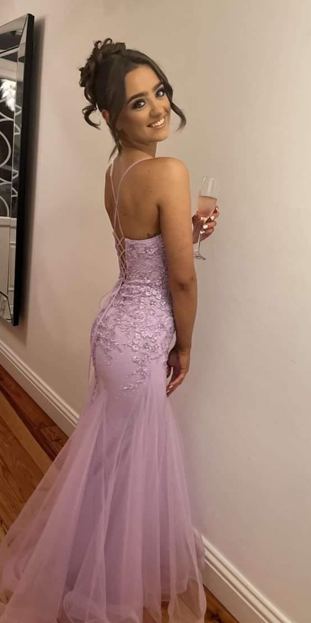 Natasha Lilac Embroidered Bodice With Laced Back Formal Prom Dress