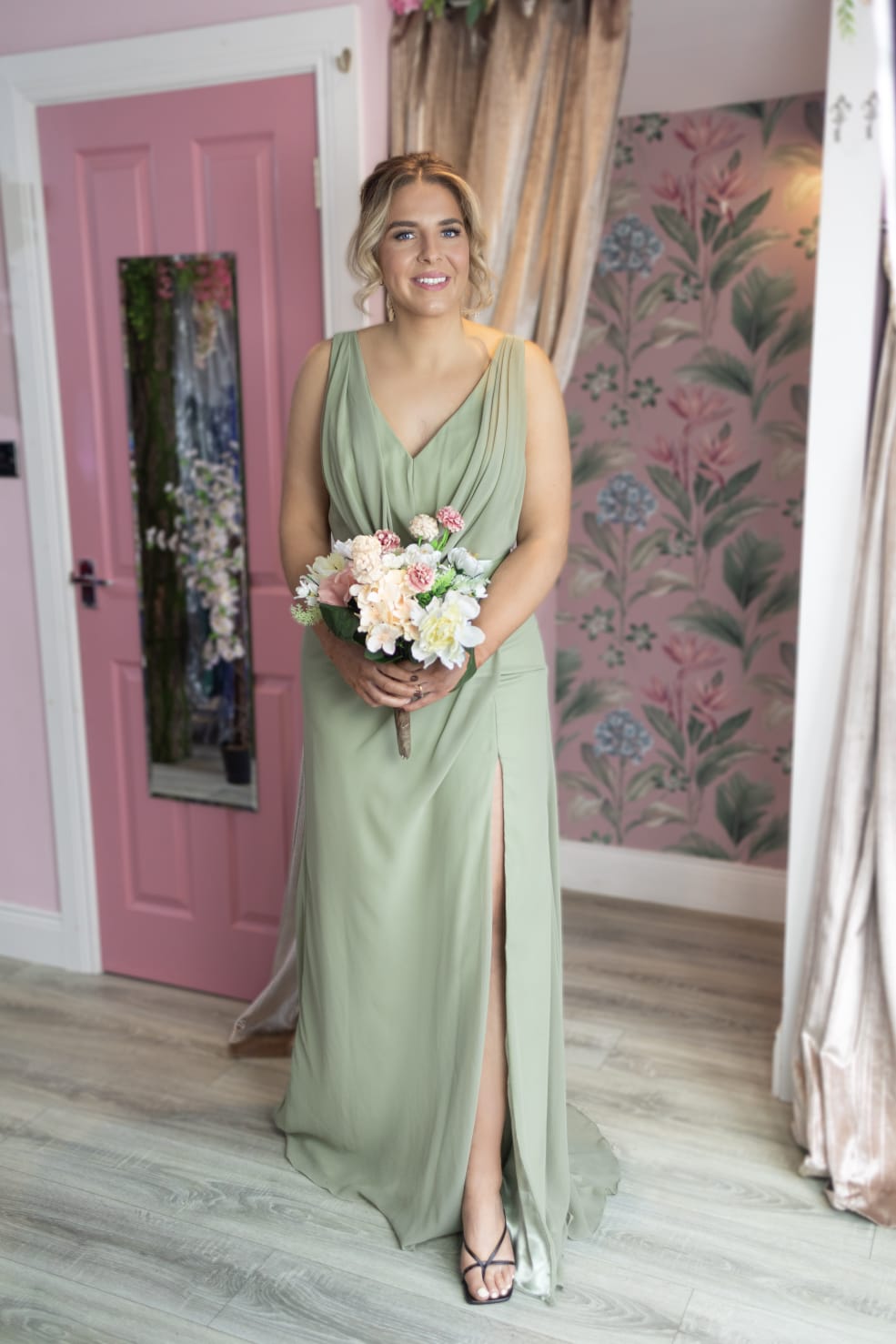 Erin Sage Green Cowl Neck Split Leg Open Back Sample Dress Bridesmaid Dress