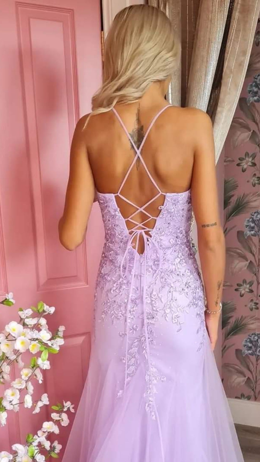 Natasha Lilac Embroidered Bodice With Laced Back Formal Prom Dress