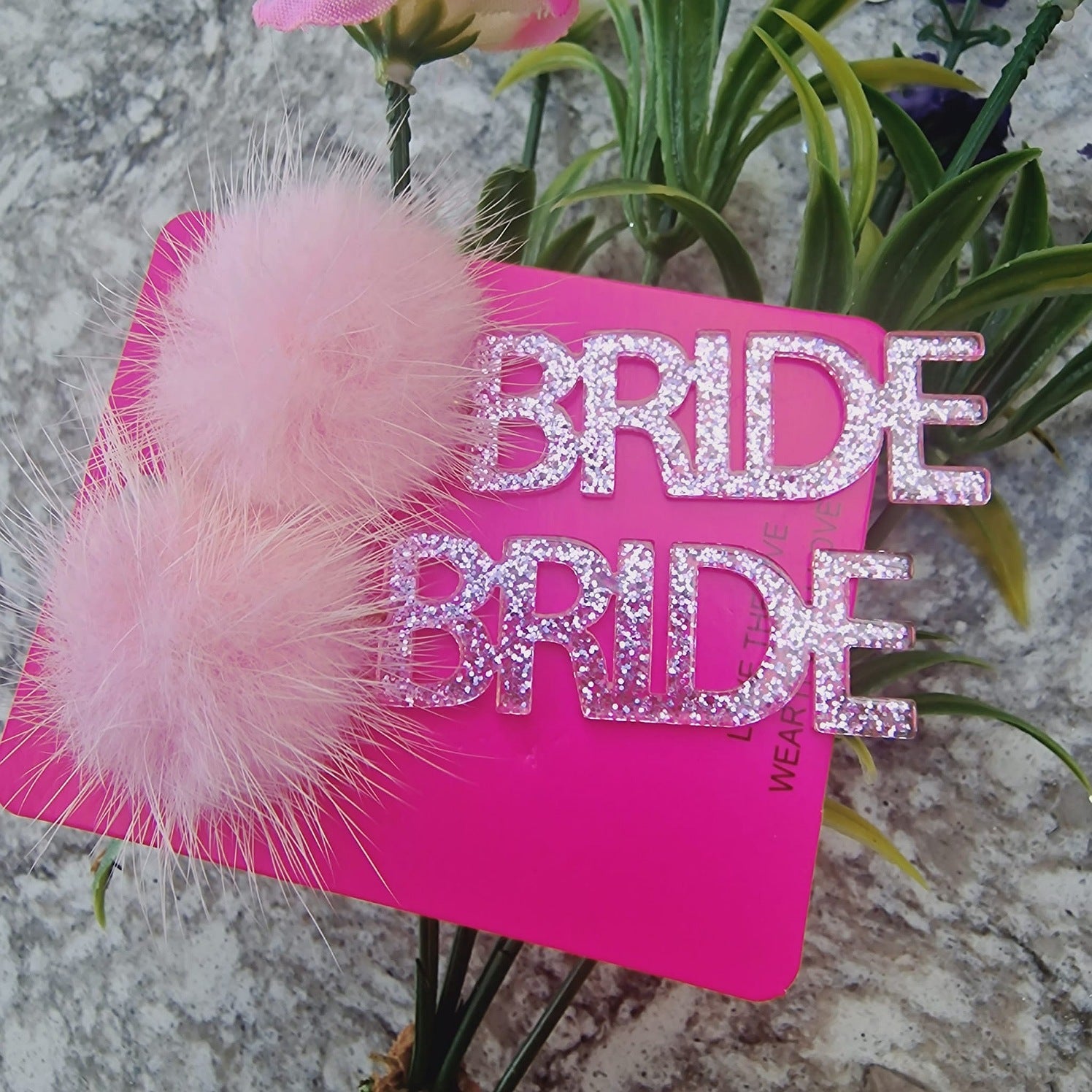 Pink Pom Pom Bride Earrings