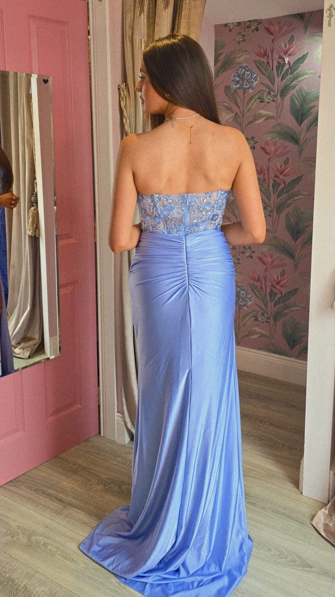 Maisie Light Blue Strapless Thigh Split Corset Formal Prom Dress