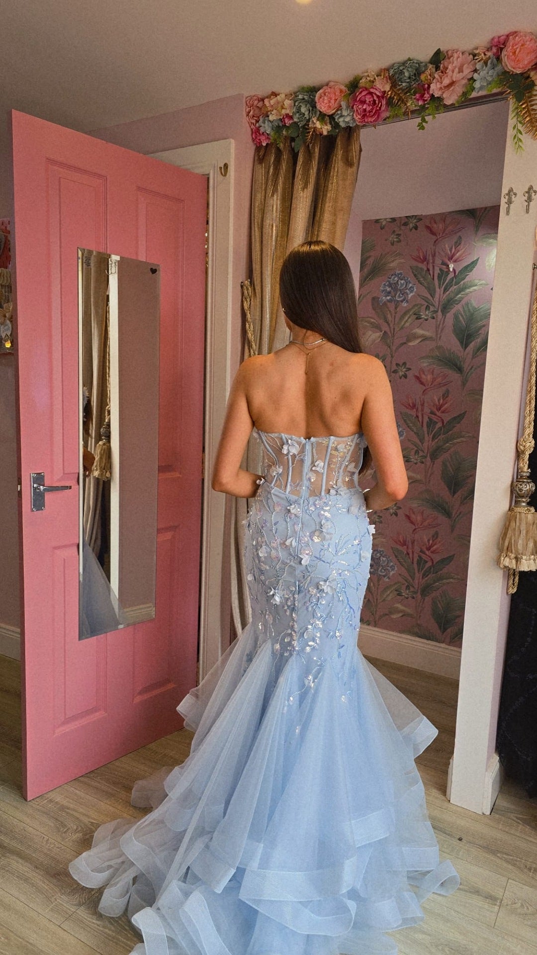 Cassidy Blue Strapless Fishtail Formal Prom Dress
