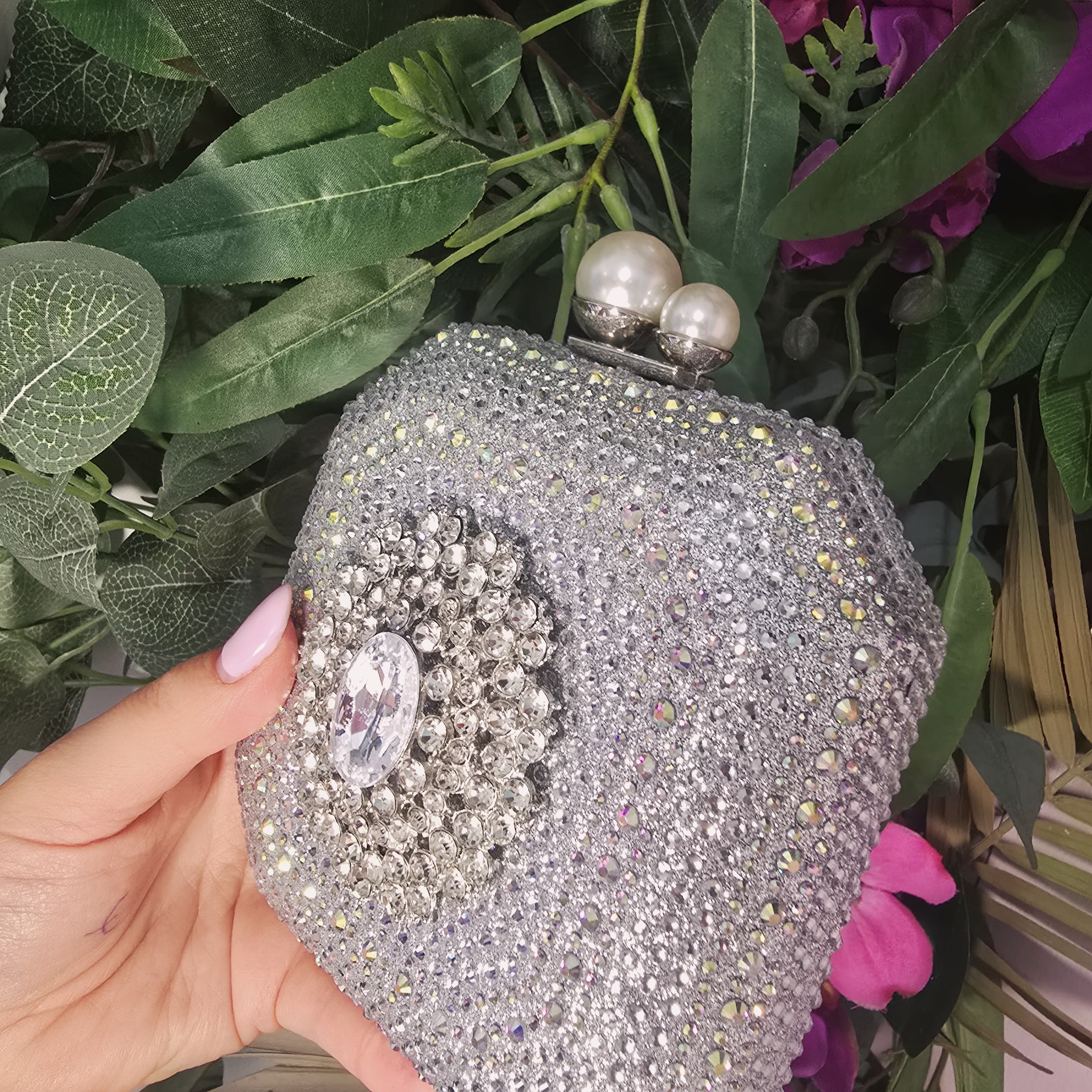 Emma Silver Diamond Clutch Handbag Success
