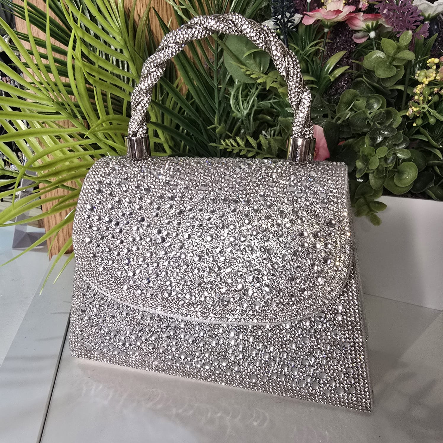 Ashle silver Crystal Clutch Handbag