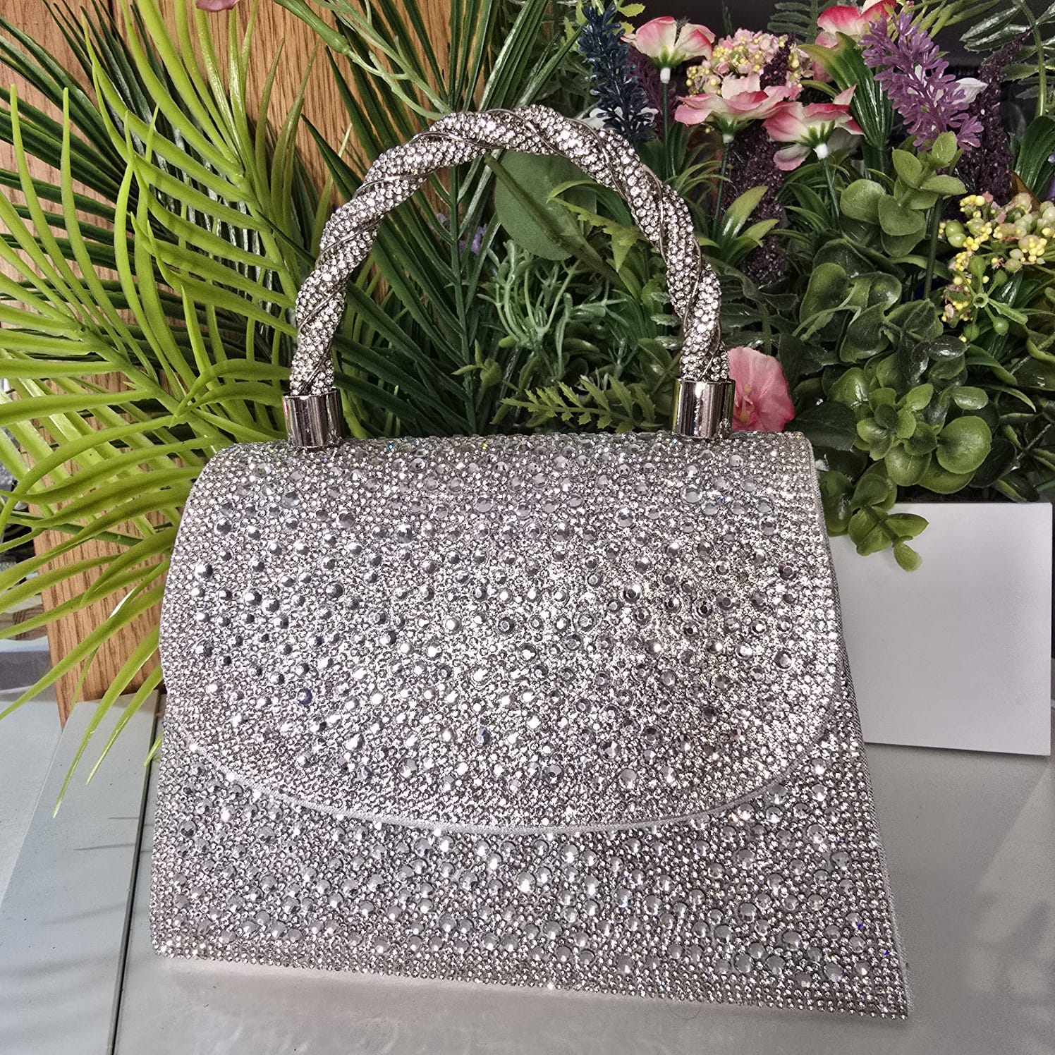 Ashle silver Crystal Clutch Handbag