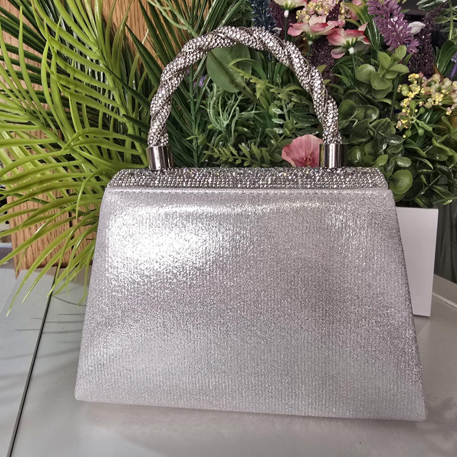 Ashle silver Crystal Clutch Handbag