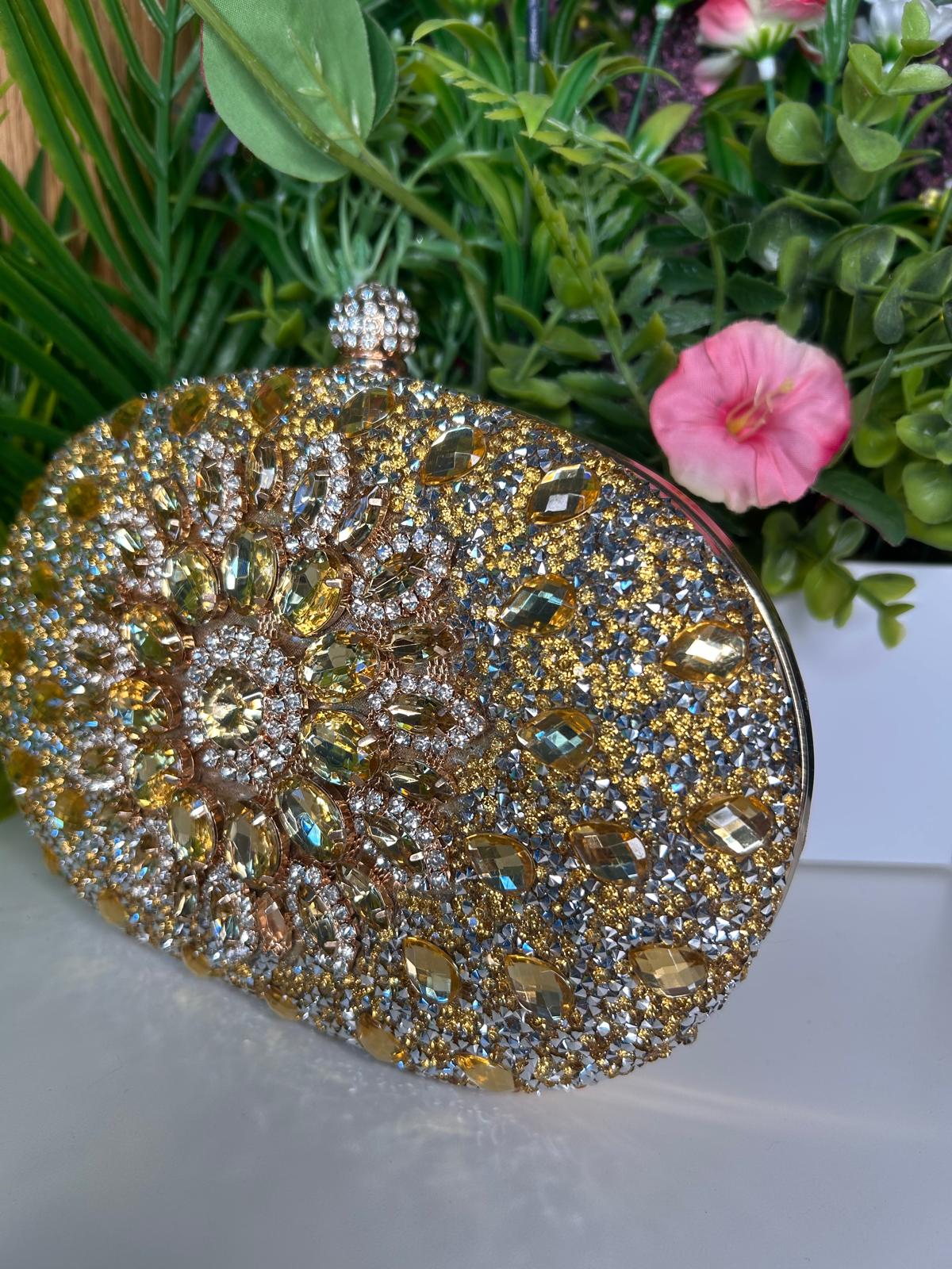 Maria Bronze Gold Crystal Clutch Handbag