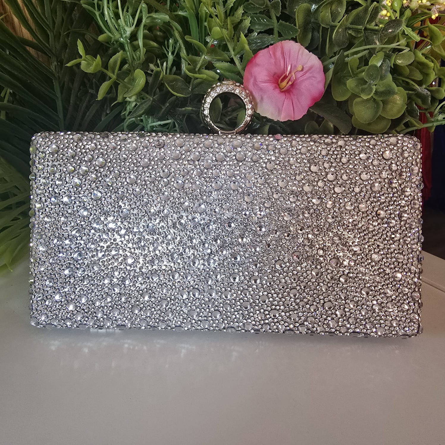 Kylie Silver Crystal Clutch Handbag