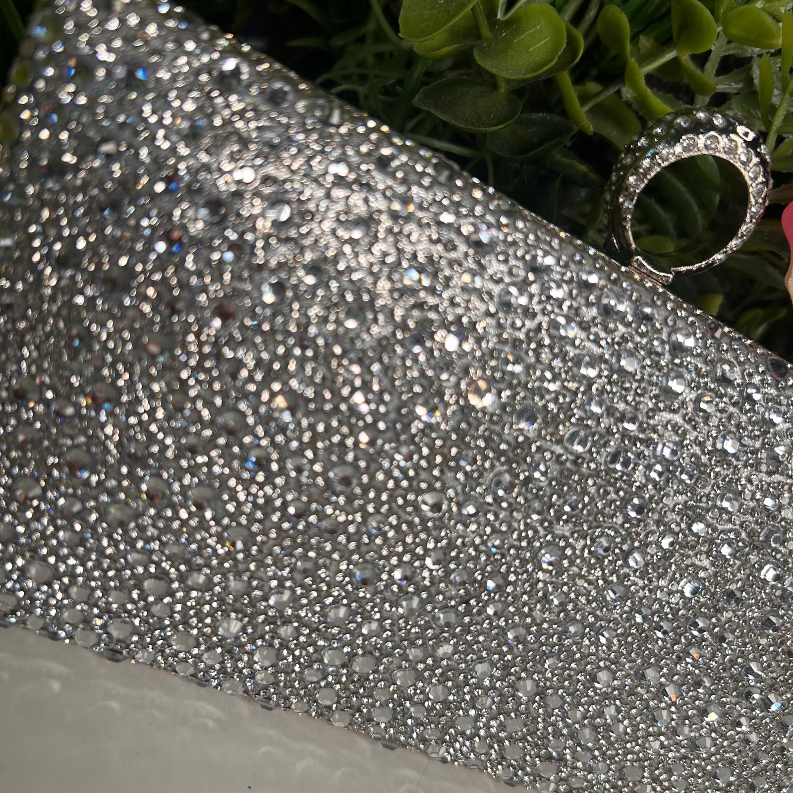 Kylie Silver Crystal Clutch Handbag