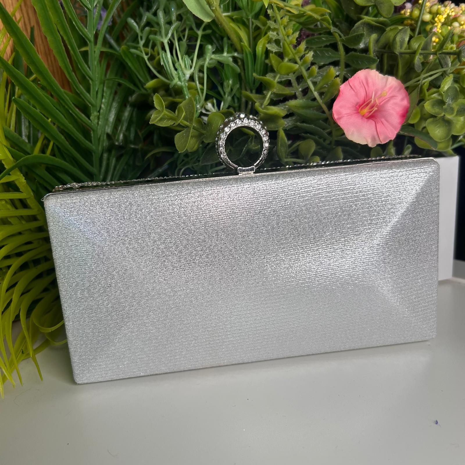 Kylie Silver Crystal Clutch Handbag