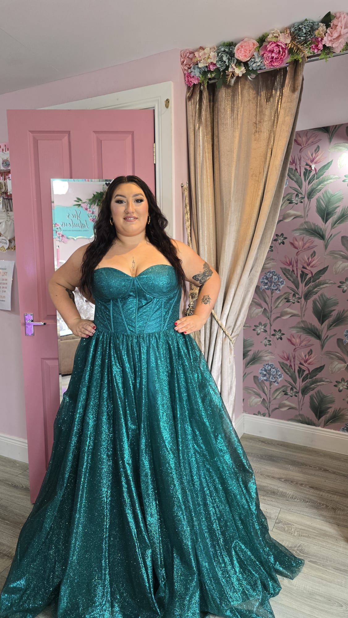 Alyssa Green Sparkle Material Strapless Leg Split Ballgown Formal Prom Dress Ball Gown