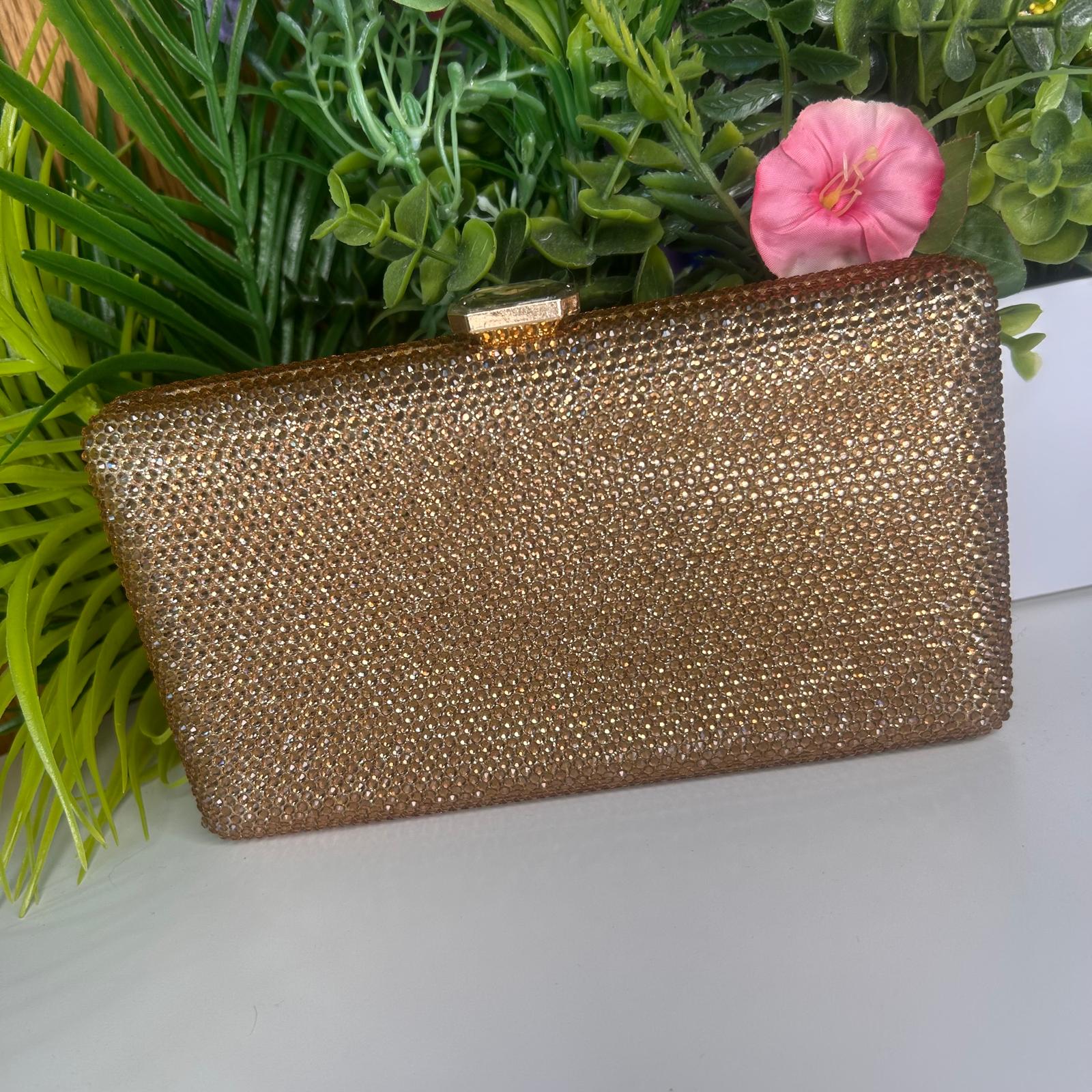 Leah Bronze Gold Crystal Clutch Handbag