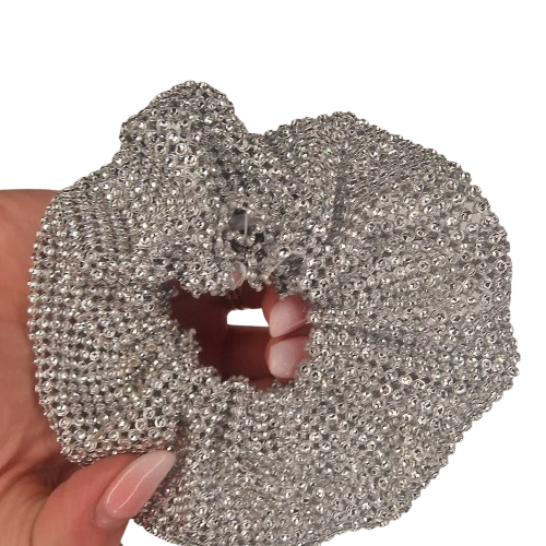 Silver Rhinestone Scrunchy Hair Tie