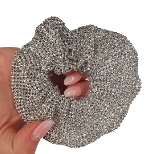 Silver Rhinestone Scrunchy Hair Tie