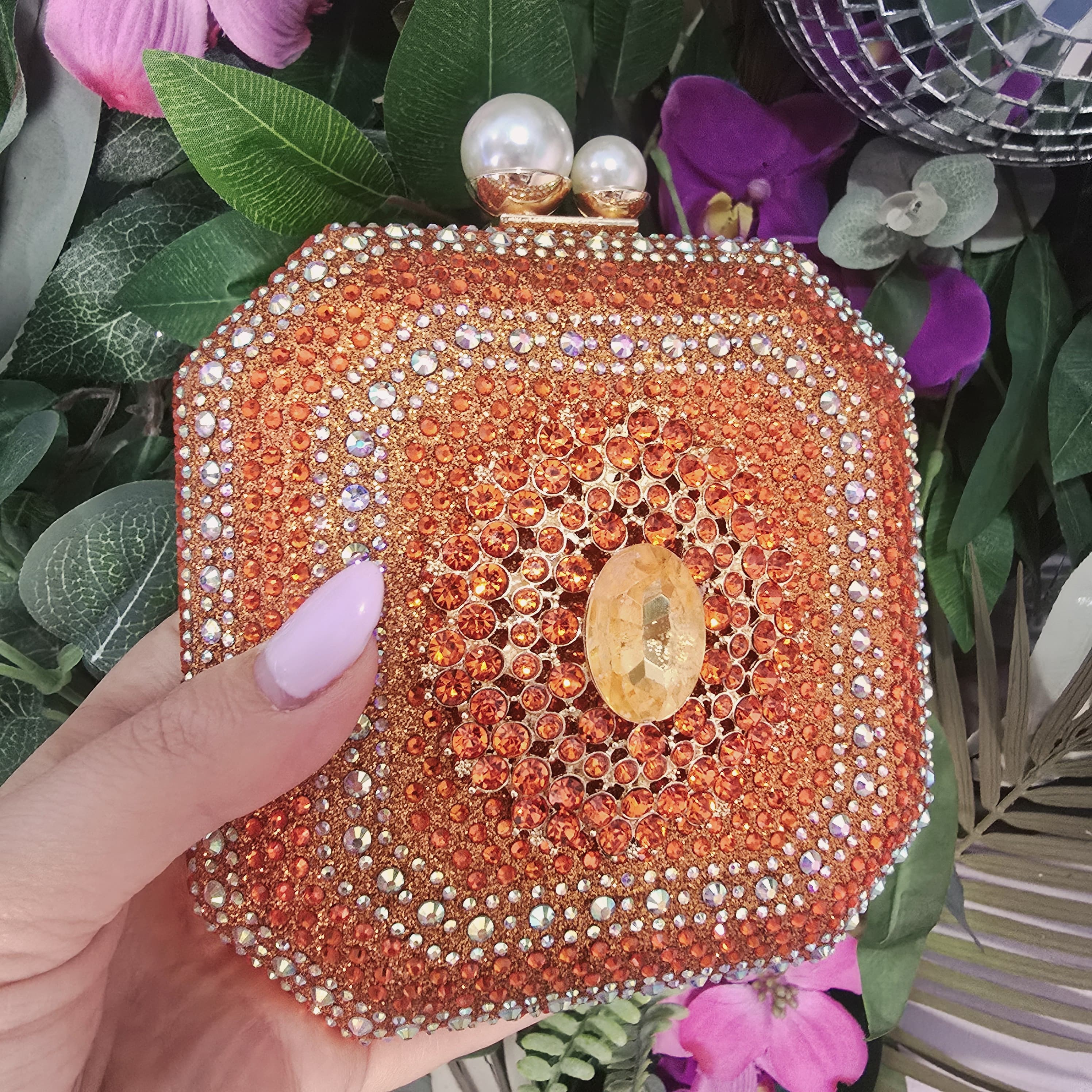 Emma Orange Diamond Clutch Handbag Success