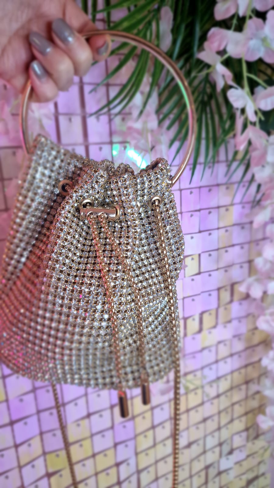 Ava Gold Diamante Mini Bucket Bag
