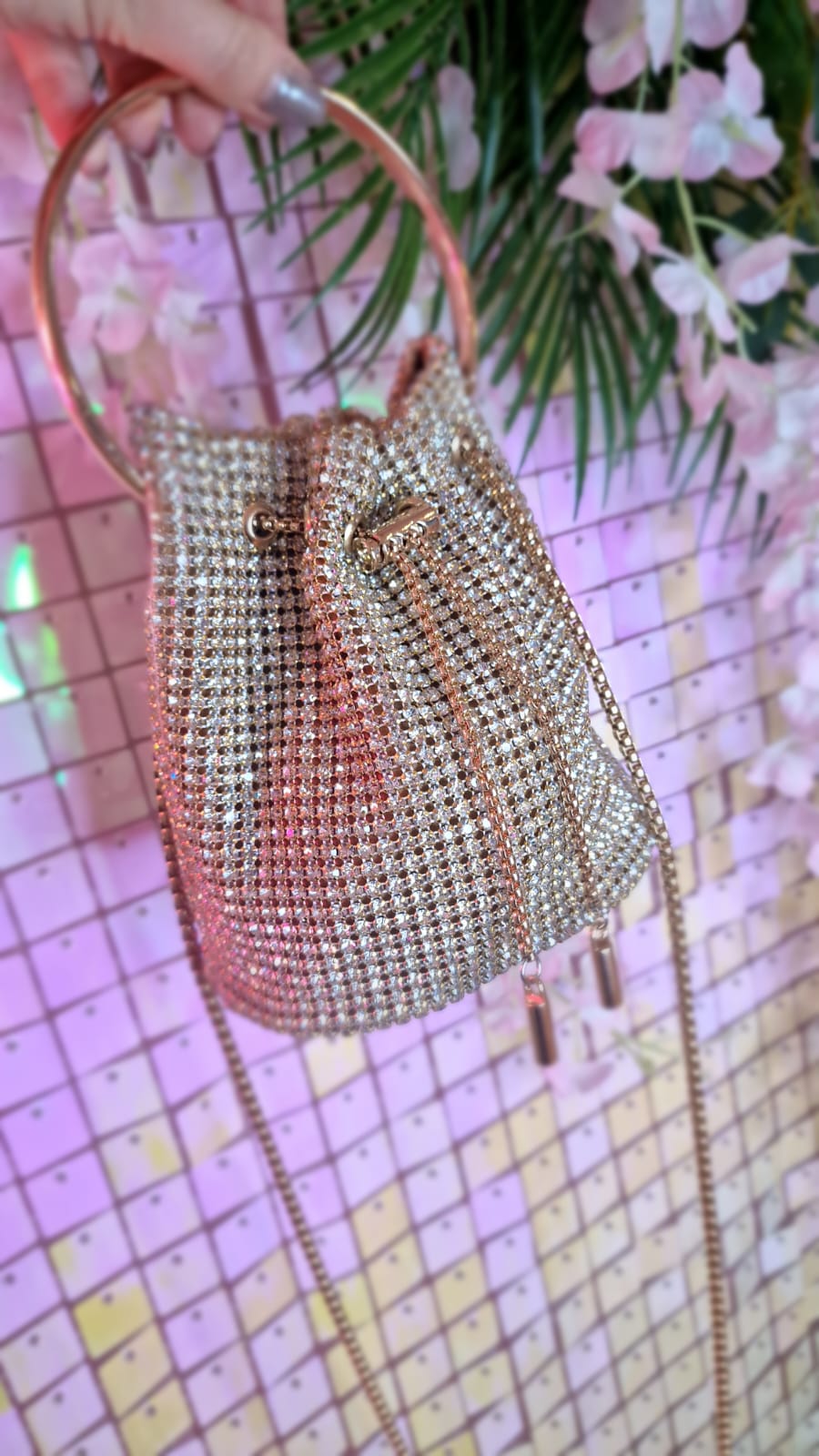 Ava Gold Diamante Mini Bucket Bag