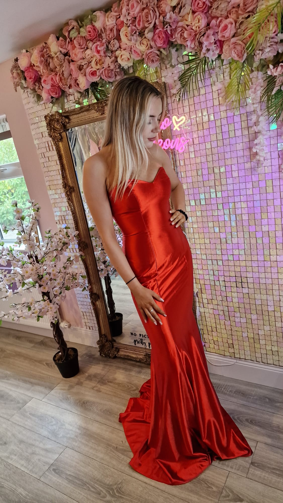 Piper Red Bodycon Shiny Satin Formal Prom Dress